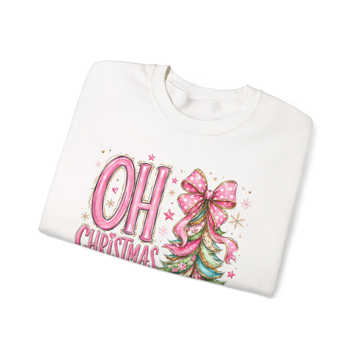Oh Christmas Tree Sweatshirt | Pink Bow Christmas Crewneck for Women | Girly Holiday Graphic Sweatshirt