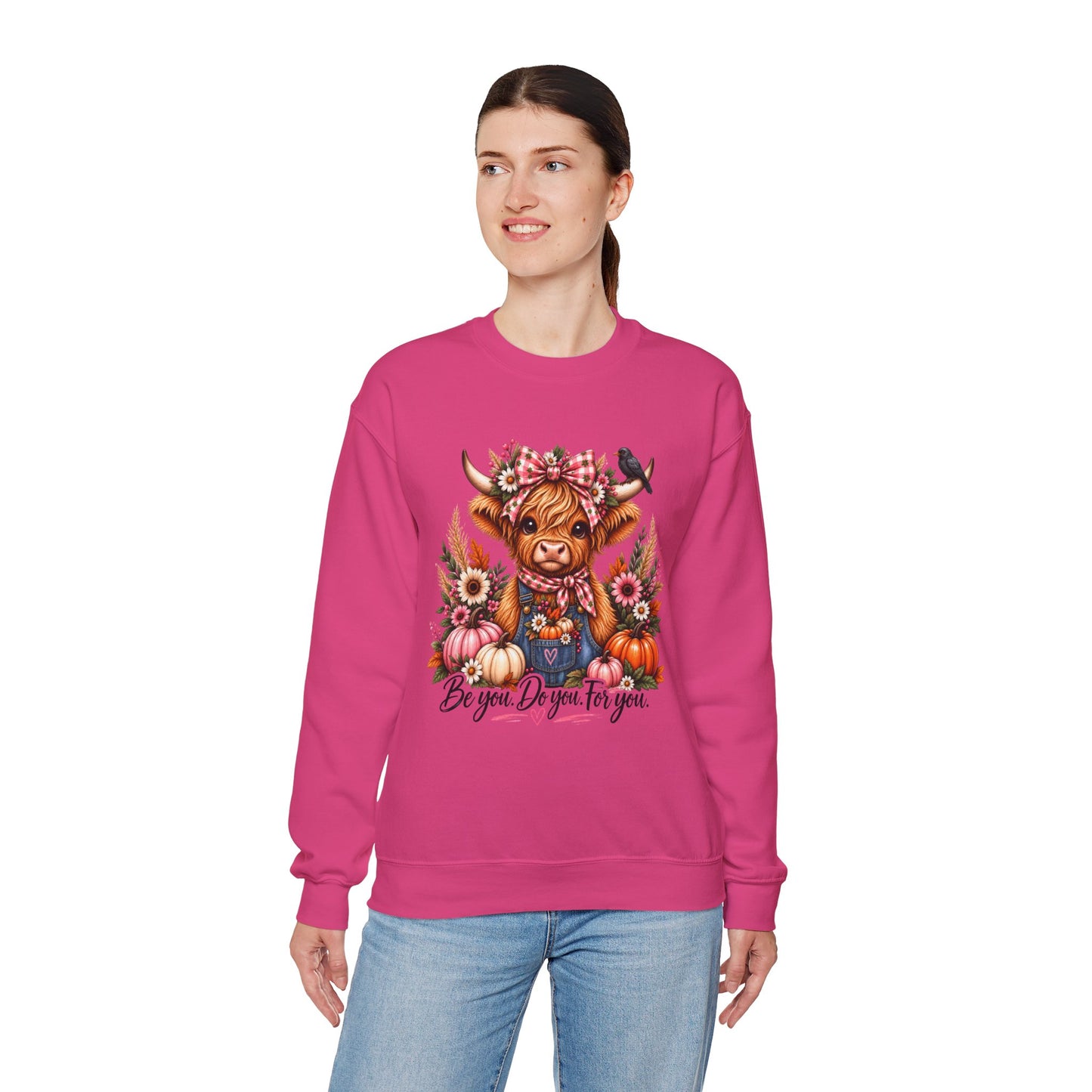 Highland Cow Floral Sweatshirt - "Be You, Do You, For You" Cozy Crewneck