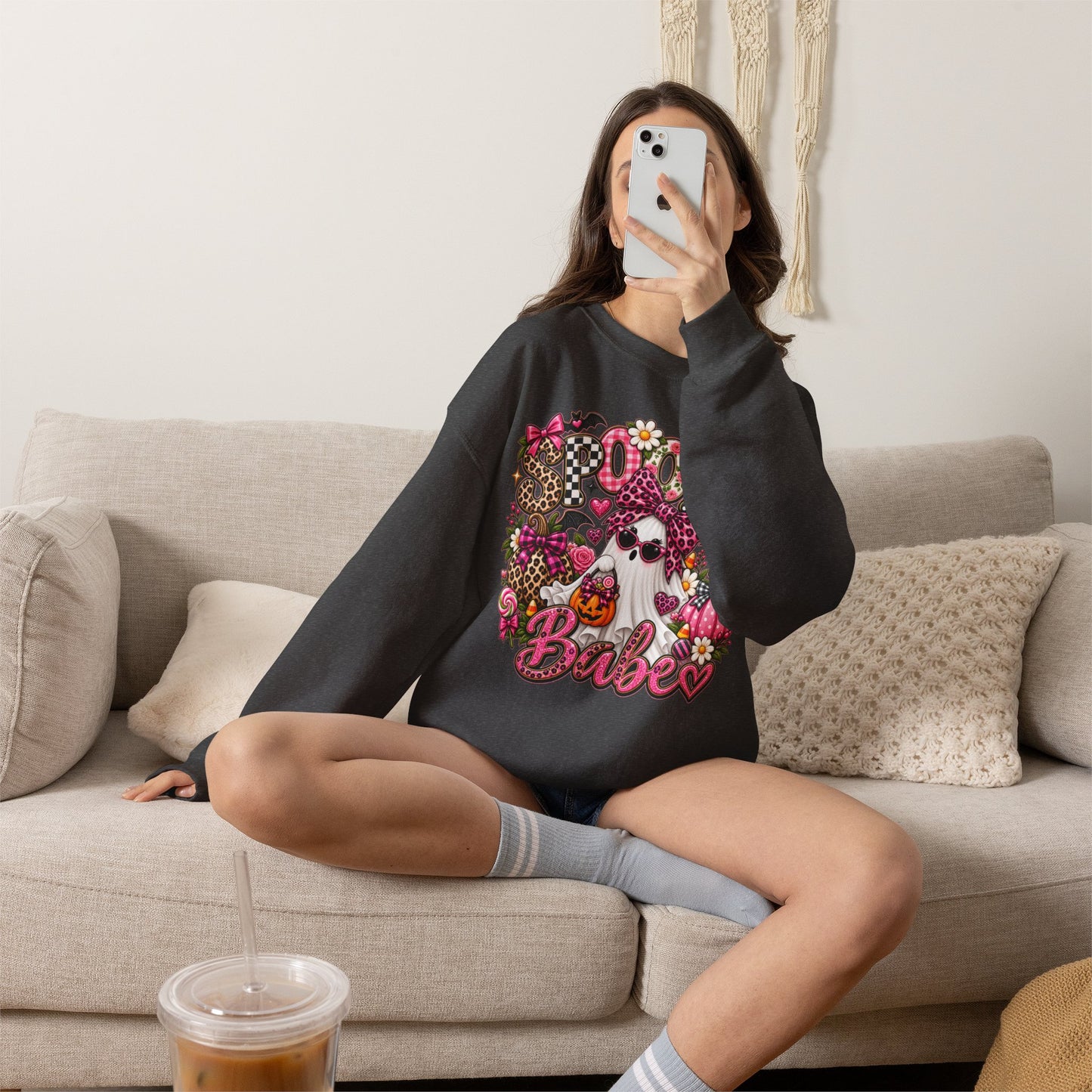 Crewneck Sweatshirt — 'Spooky Babe' Cute Halloween Ghost Graphic