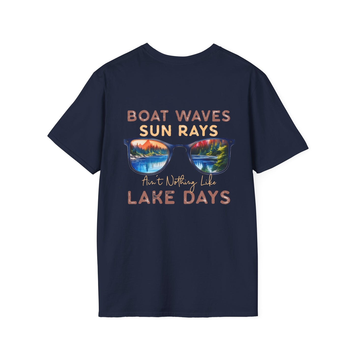Lake View Sunglasses Tee — Boat, Waves & Sun Rays T-Shirt