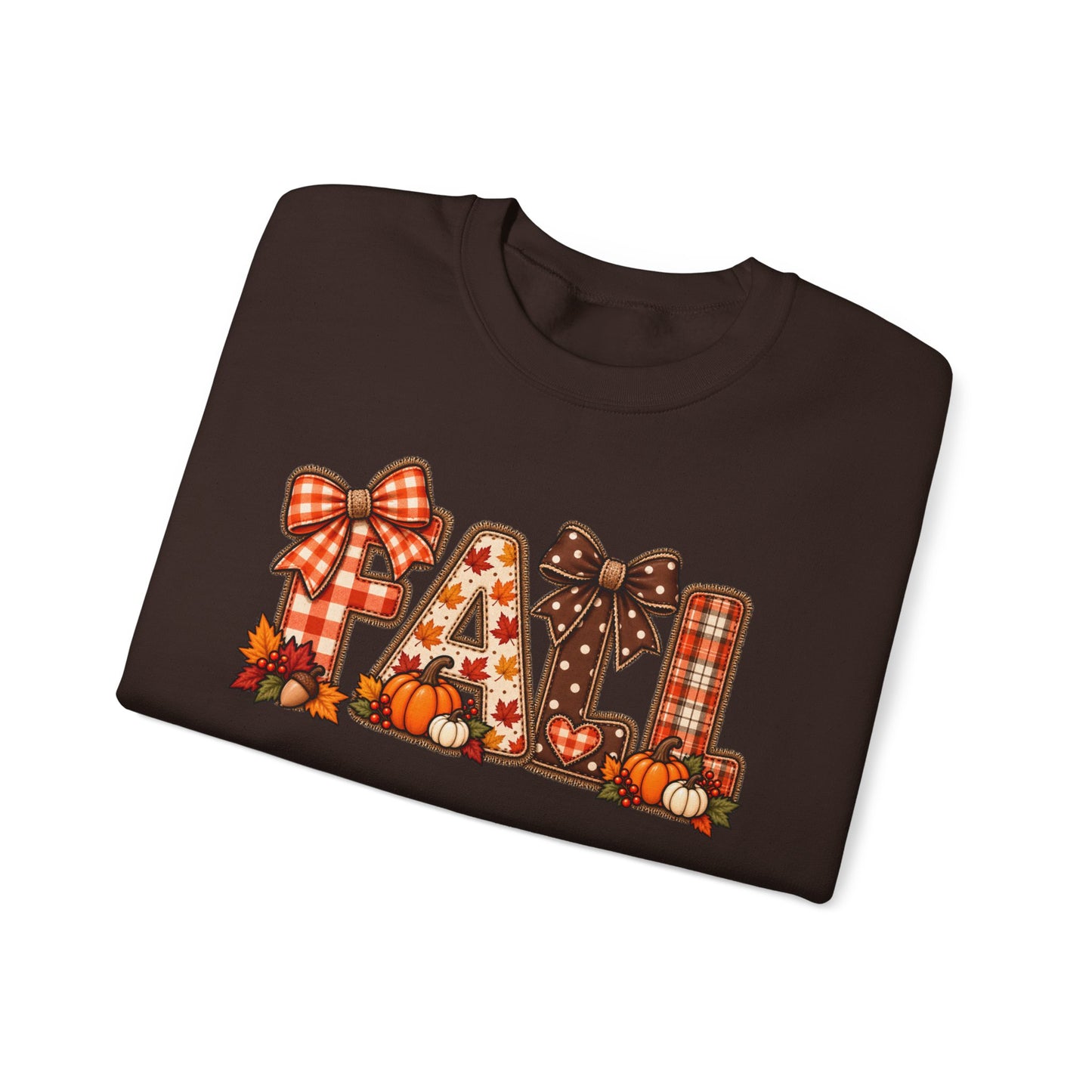 Fall Graphic Crewneck Sweatshirt — Plaid Pumpkin Autumn Design