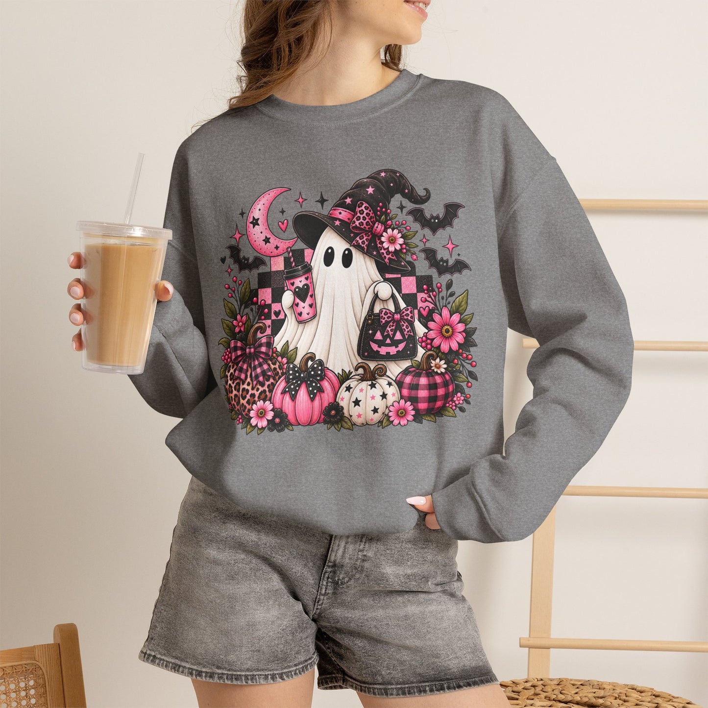 Ghost Witch Sweatshirt – Cute Pink Halloween Crewneck