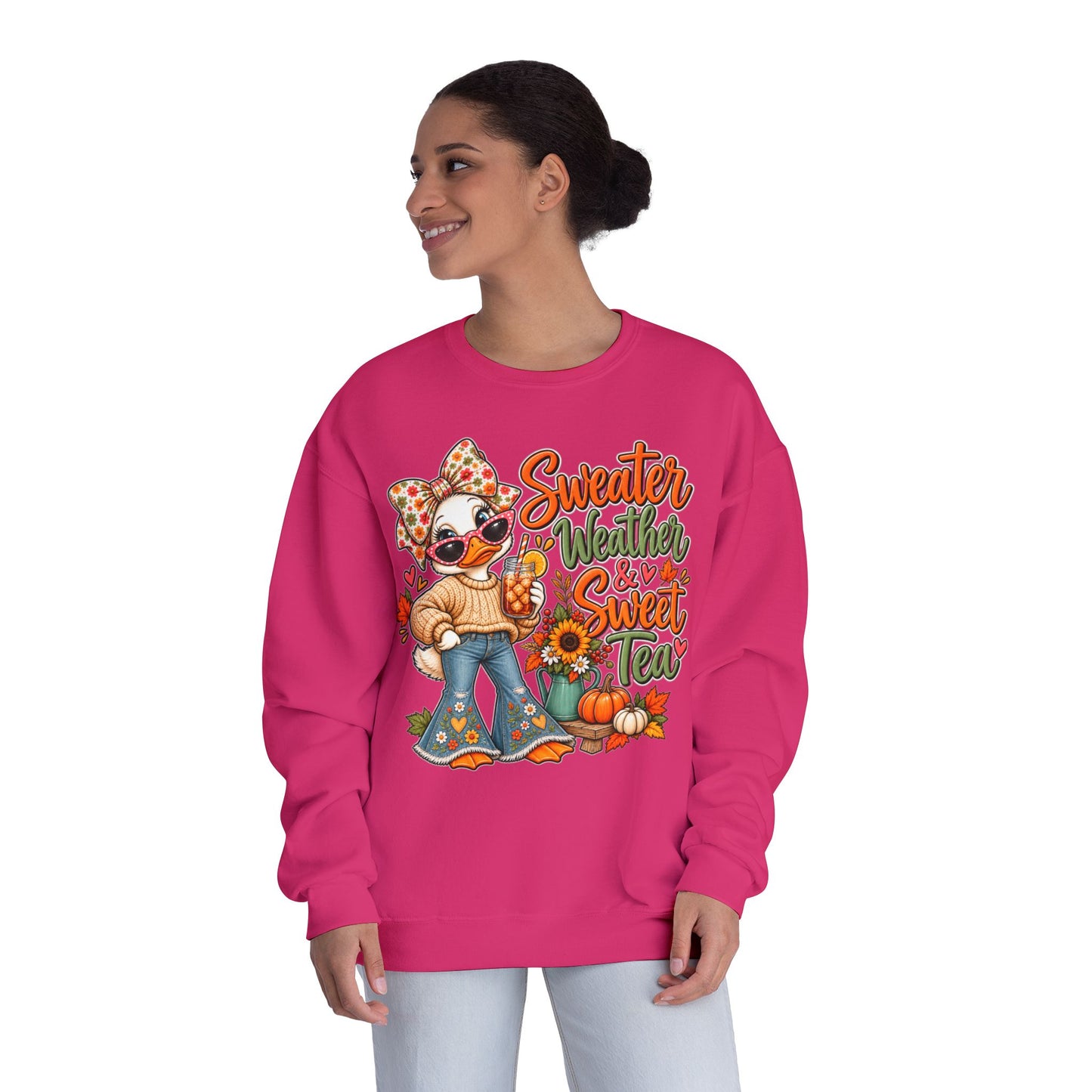 Fall Sweater Weather Crewneck Sweatshirt – Cute Pumpkin & Sunflower Graphic