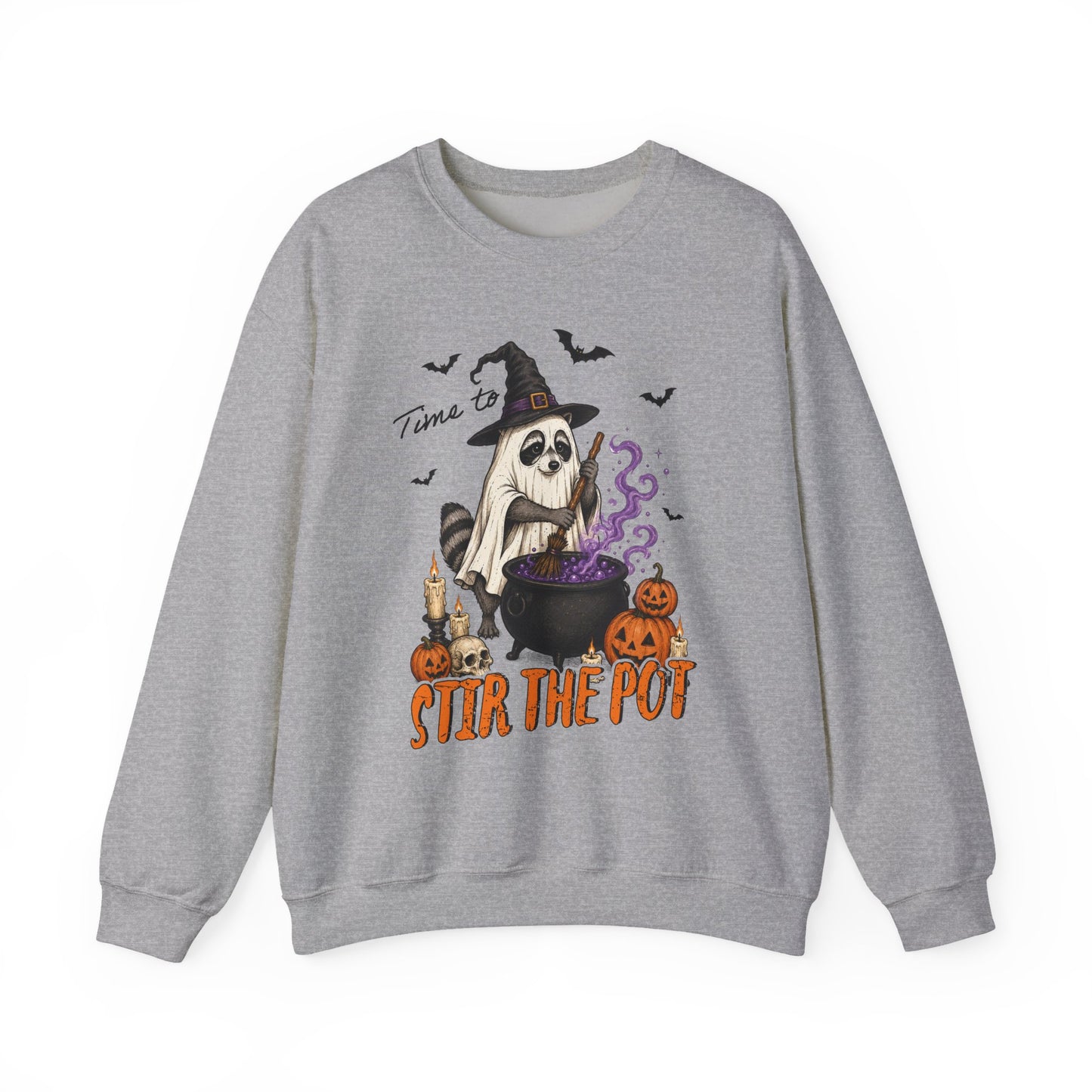 Sweatshirt — "Stir the Pot" Witch Raccoon Halloween Crewneck