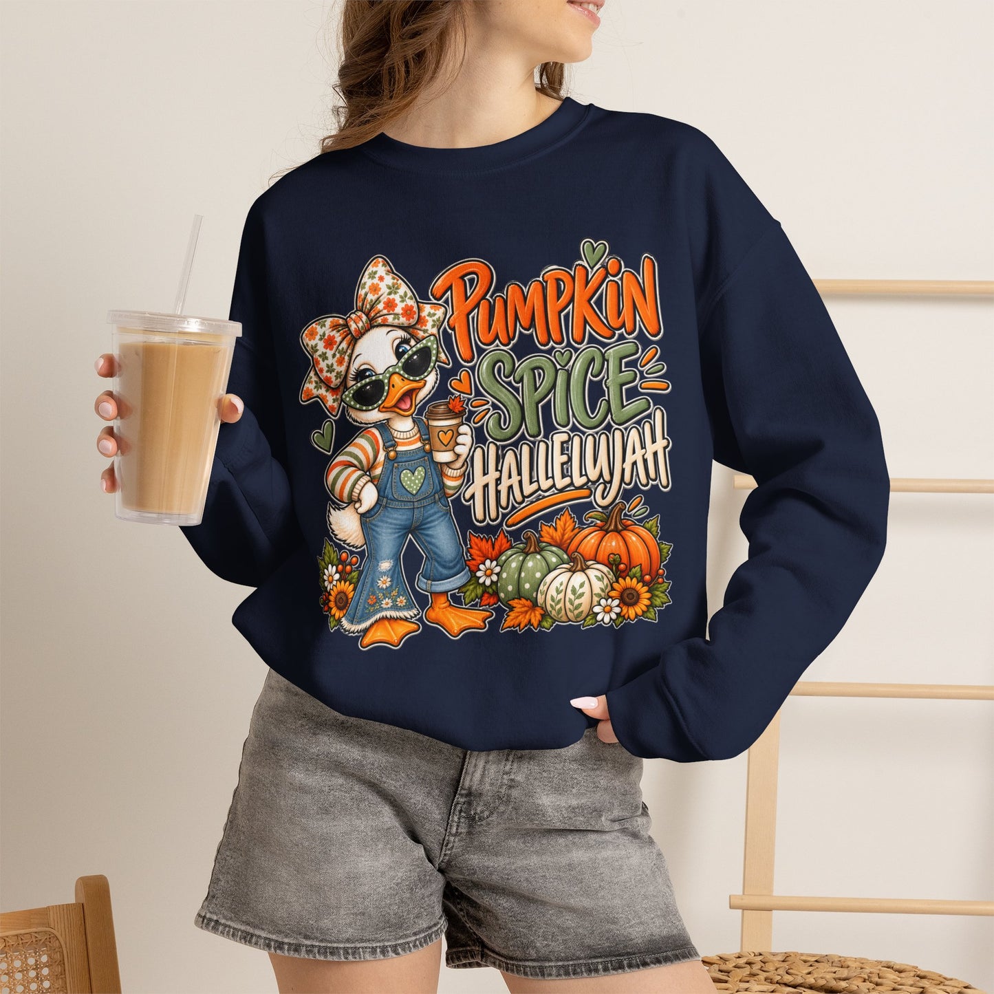 Pumpkin Spice Hallelujah Sweatshirt — Cute Fall Duck Graphic