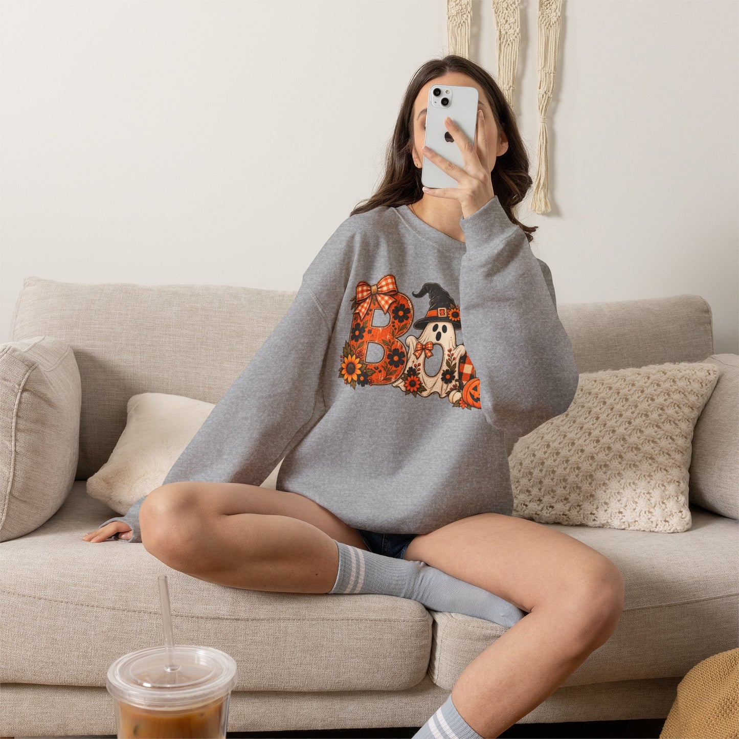 Halloween "Boo" Crewneck Sweatshirt — Cute Pumpkin & Ghost Fall Pullover
