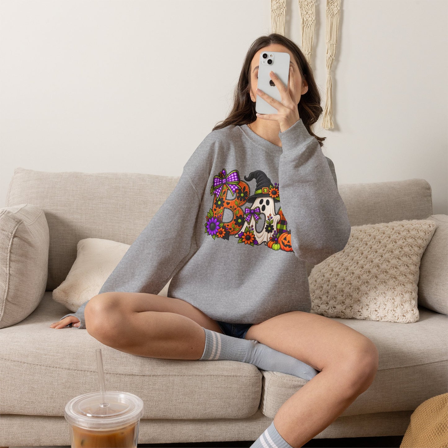 Halloween "BOO!" Crewneck Sweatshirt — Cute Spooky Ghost & Pumpkin Pullover