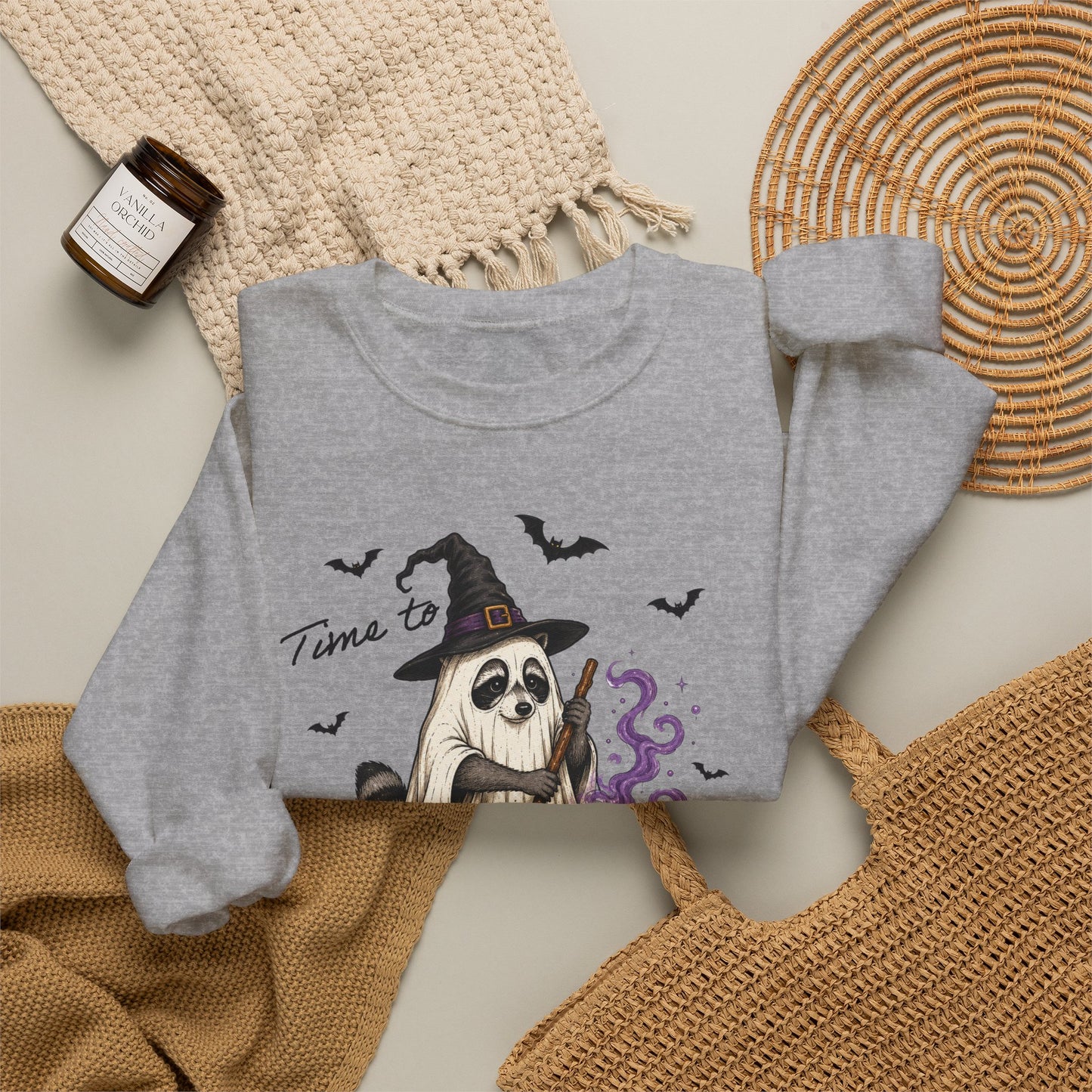 Sweatshirt — "Stir the Pot" Witch Raccoon Halloween Crewneck