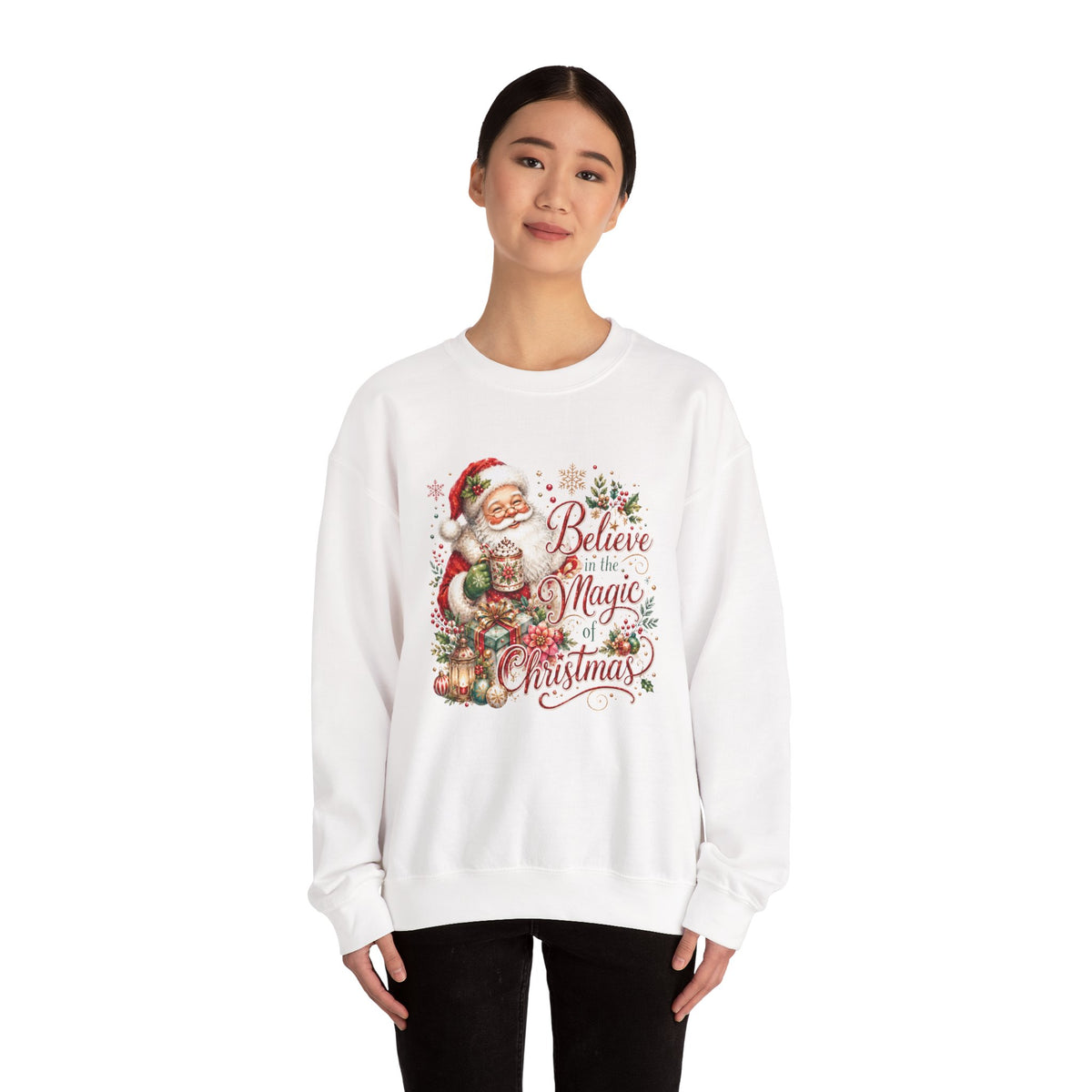Believe in the Magic of Christmas Sweatshirt | Vintage Santa Christmas Crewneck for Women