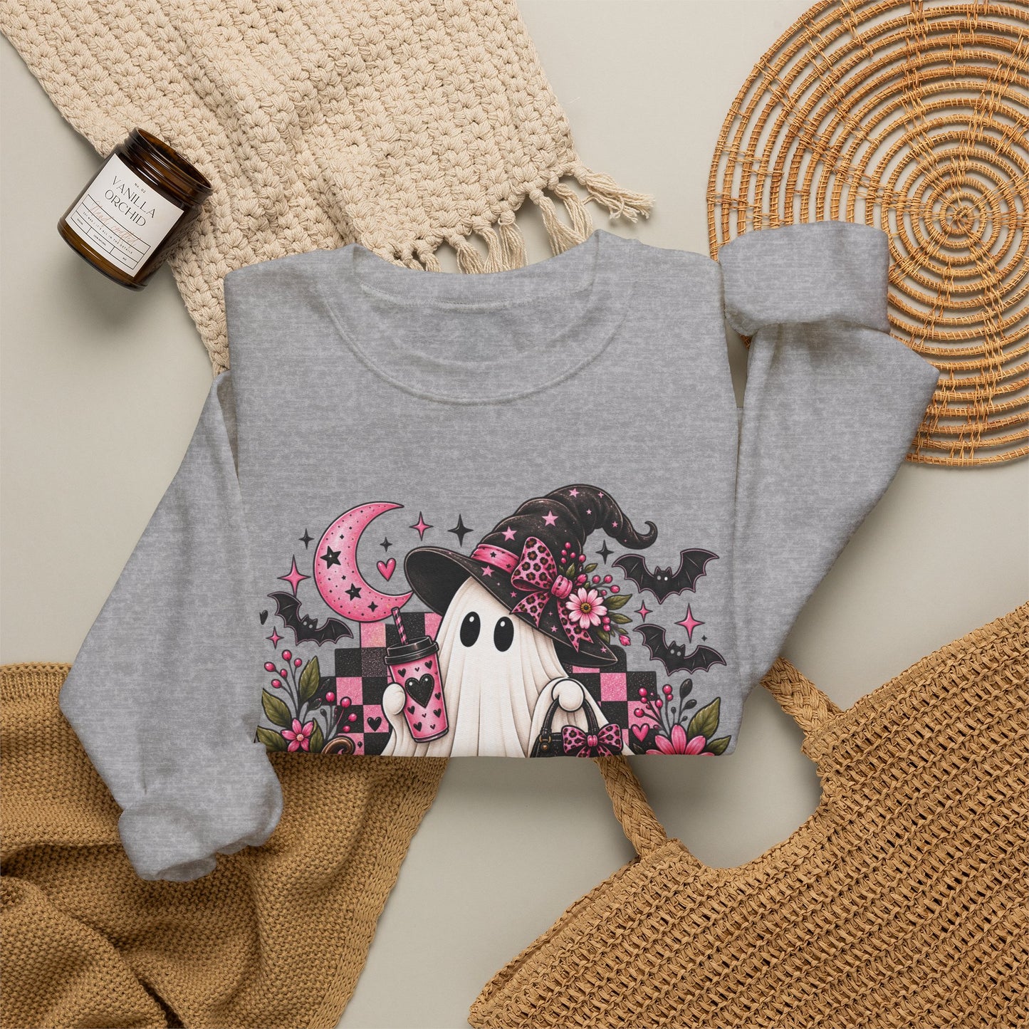Ghost Witch Sweatshirt – Cute Pink Halloween Crewneck