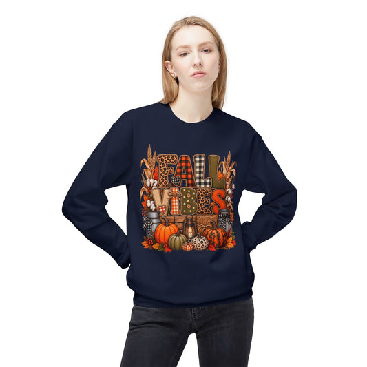 Fall Vibes Crewneck Sweatshirt — Pumpkin, Plaid & Harvest Graphic