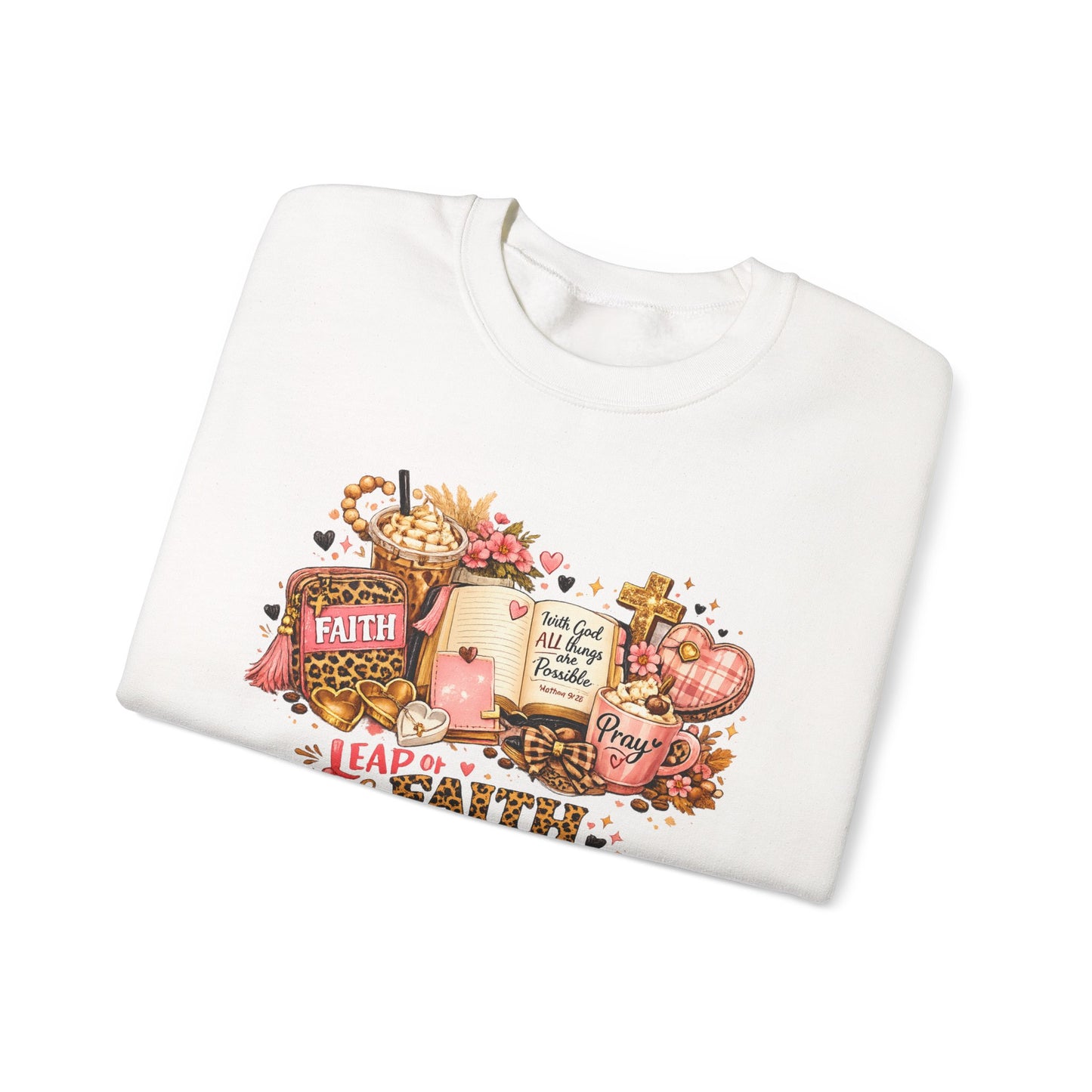 Faith & Coffee Crewneck Sweatshirt — 'Leap of Faith' Christian Cozy Pullover