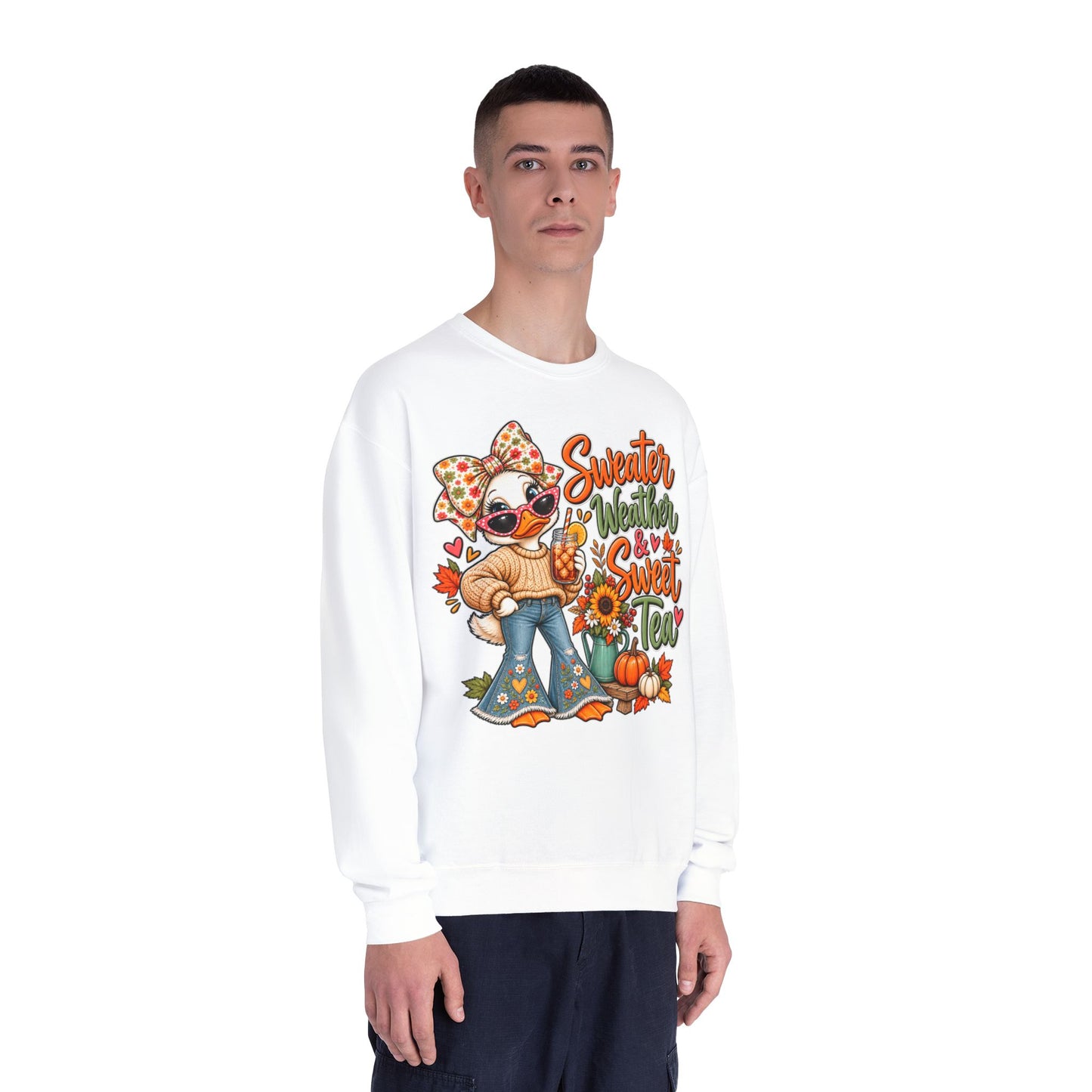 Fall Sweater Weather Crewneck Sweatshirt – Cute Pumpkin & Sunflower Graphic