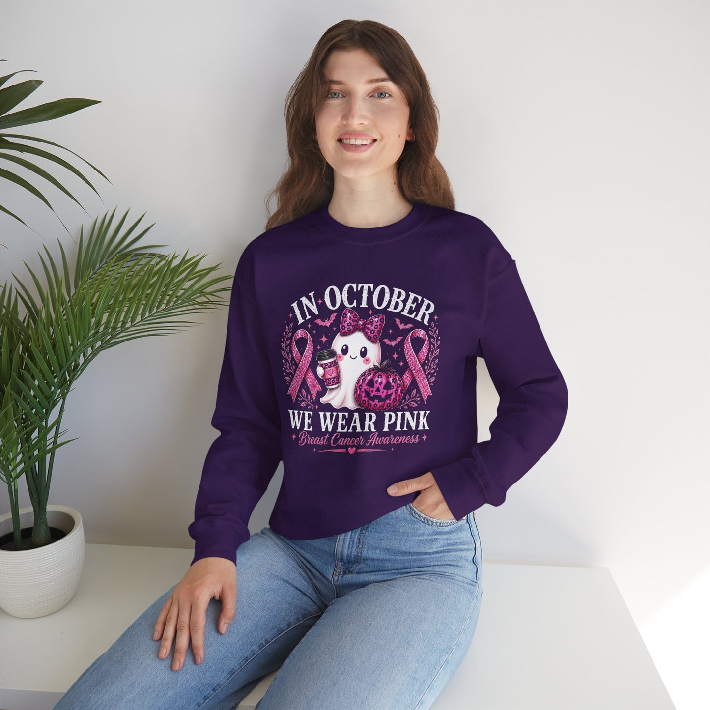 Breast Cancer Awareness Sweatshirt — "In October We Wear Pink" Cute Unicorn Design