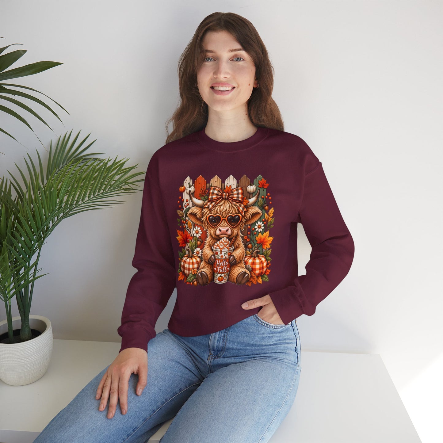 Cute Fall Cow Pumpkin Patch Sweatshirt — Cozy Autumn Crewneck