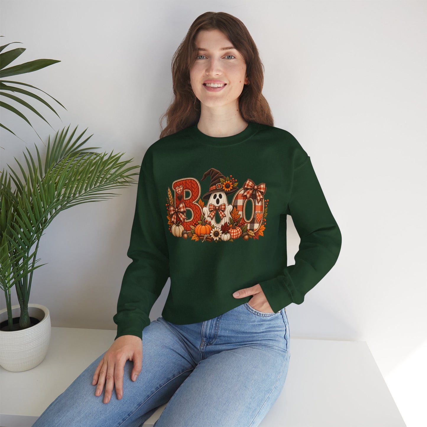 Halloween 'Boo' Crewneck Sweatshirt — Cute Autumn Ghost Pumpkin Design