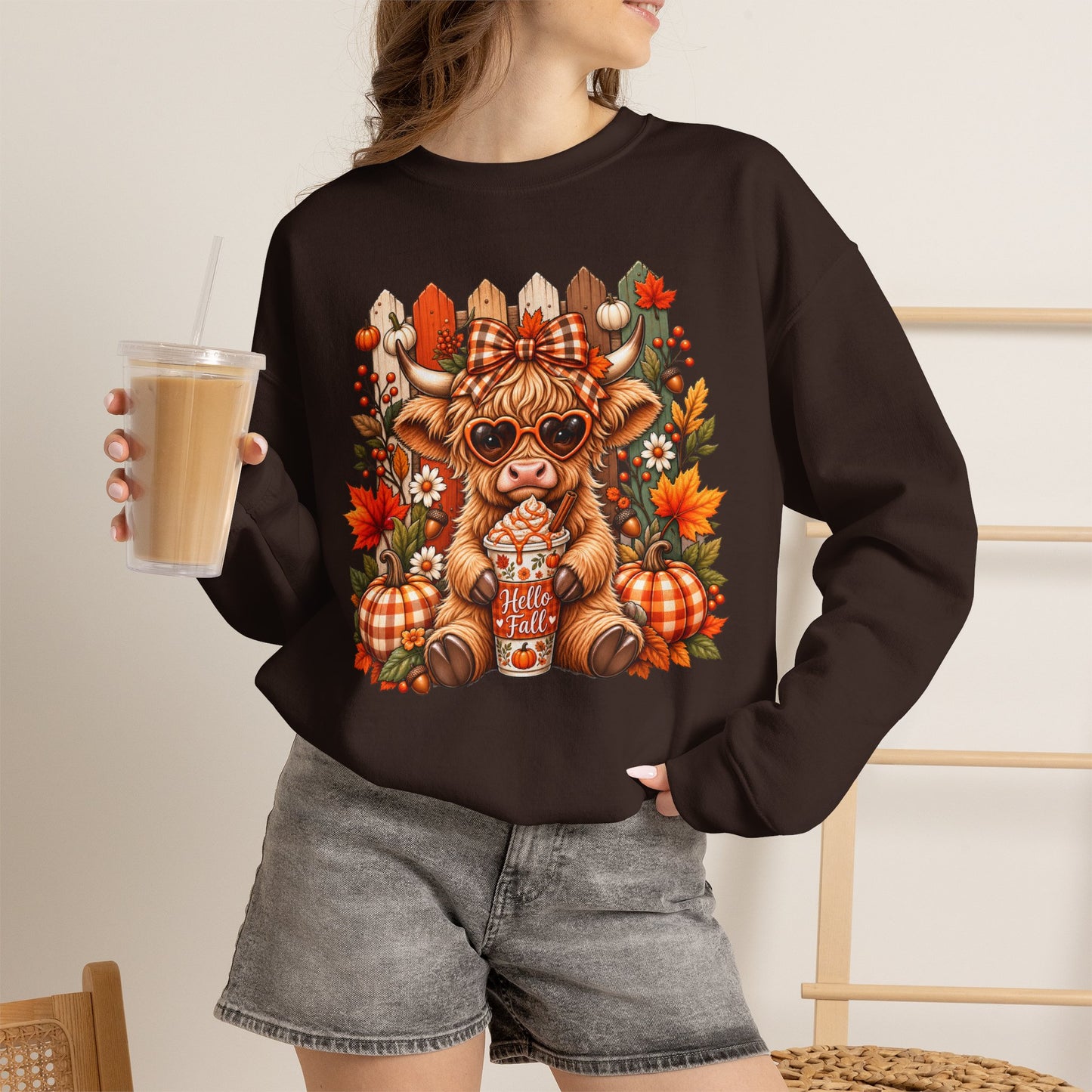 Cute Fall Cow Pumpkin Patch Sweatshirt — Cozy Autumn Crewneck