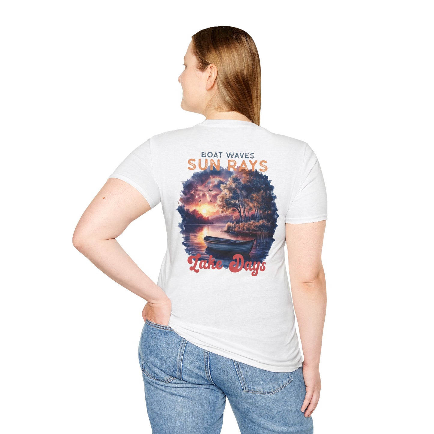 Lake Days Sunset Boat T-Shirt — Boat, Waves & Sun Rays
