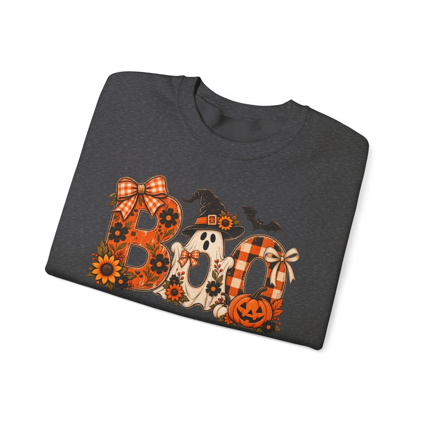 Halloween "Boo" Crewneck Sweatshirt — Cute Pumpkin & Ghost Fall Pullover