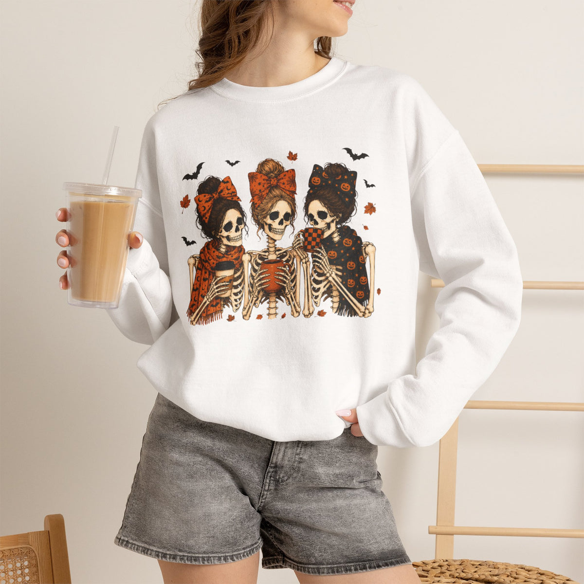 Skeleton Sisters Crewneck Sweatshirt — Halloween Day of the Dead Gothic Graphic