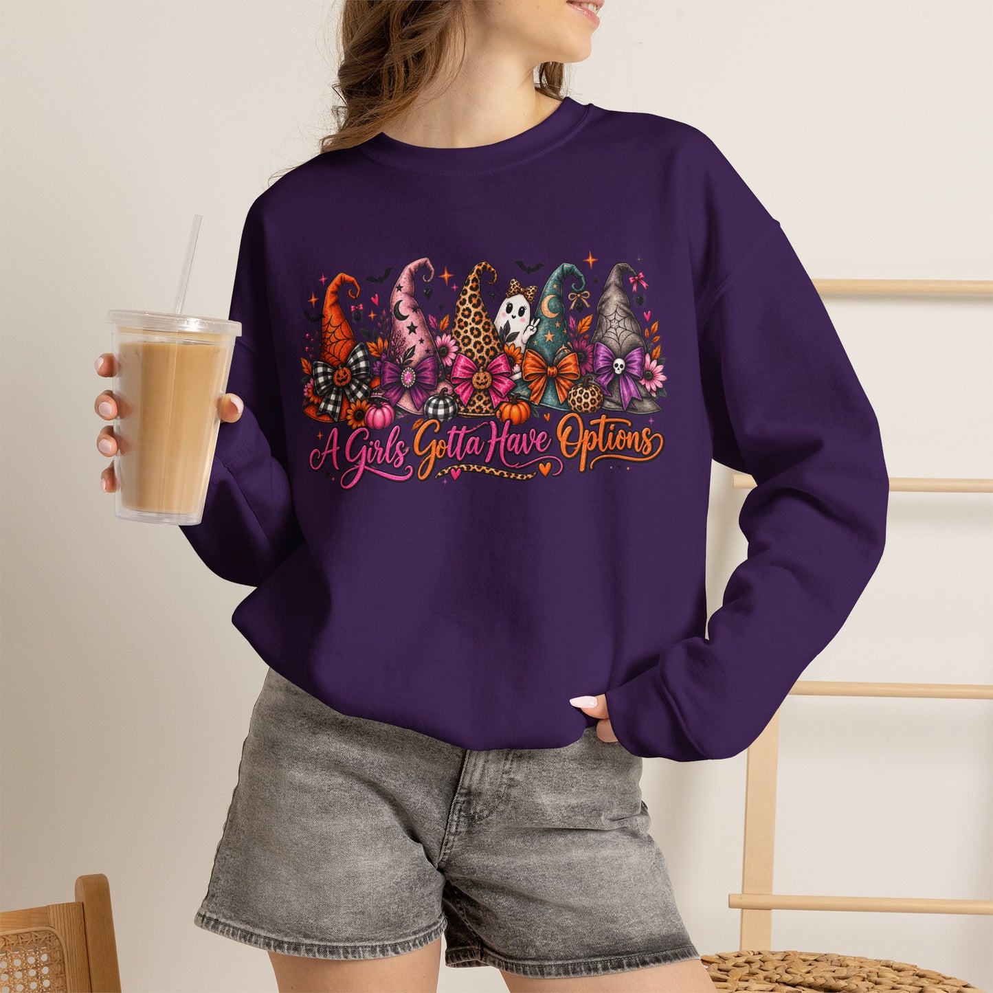 Witch Hat Harvest Crewneck Sweatshirt — Autumn Witch Hat Graphic
