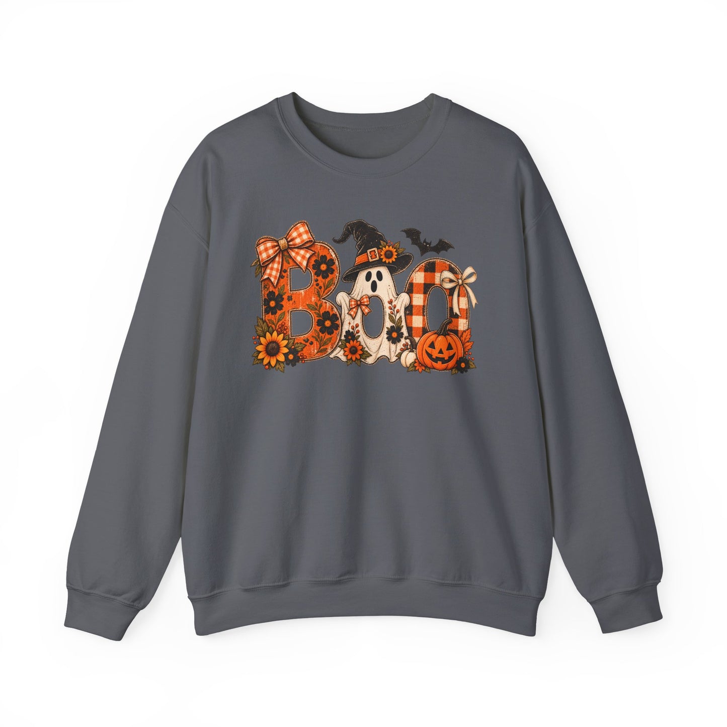Halloween "Boo" Crewneck Sweatshirt — Cute Pumpkin & Ghost Fall Pullover