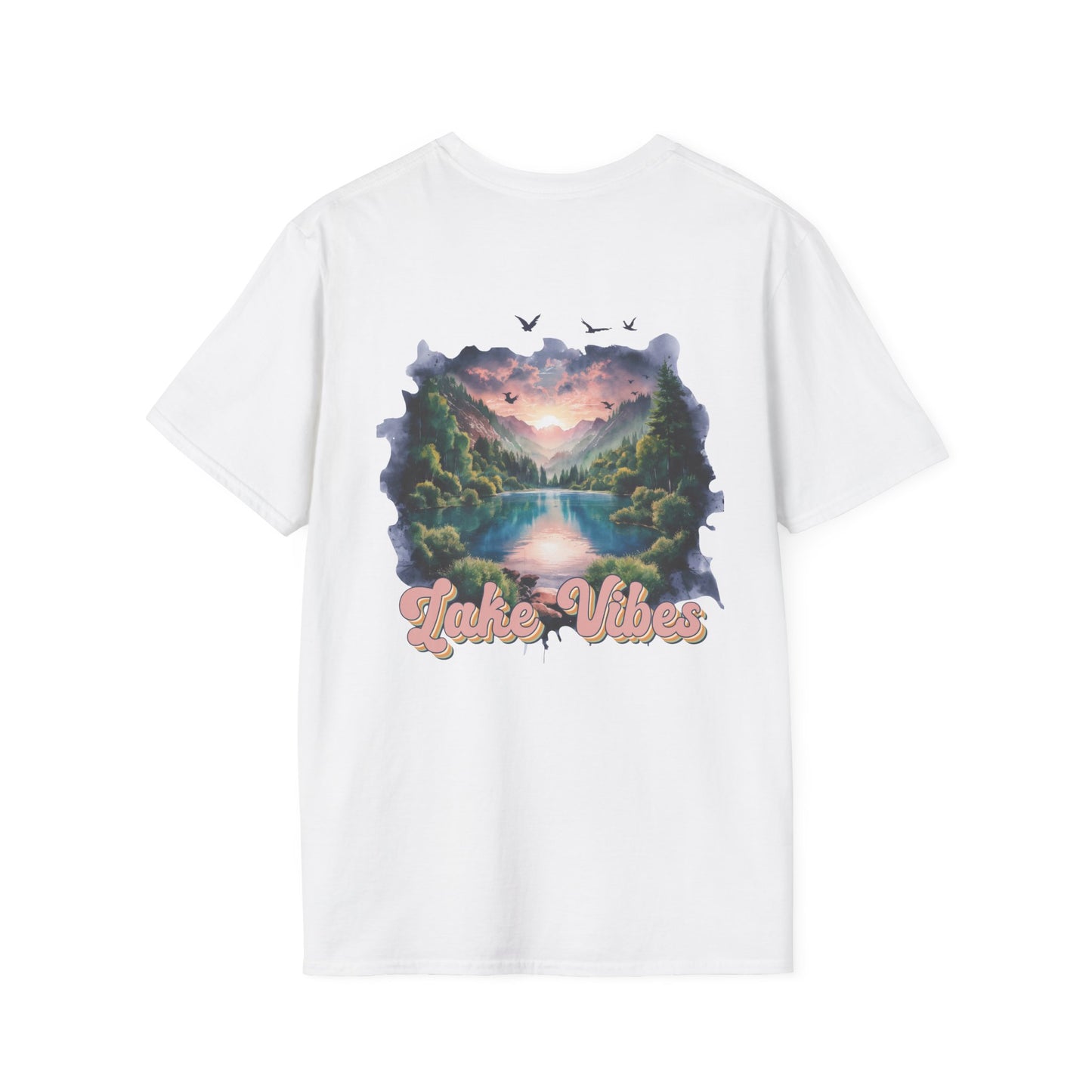 Lake Vibes T-Shirt — Pastel Scenic Watercolor Lake Tee