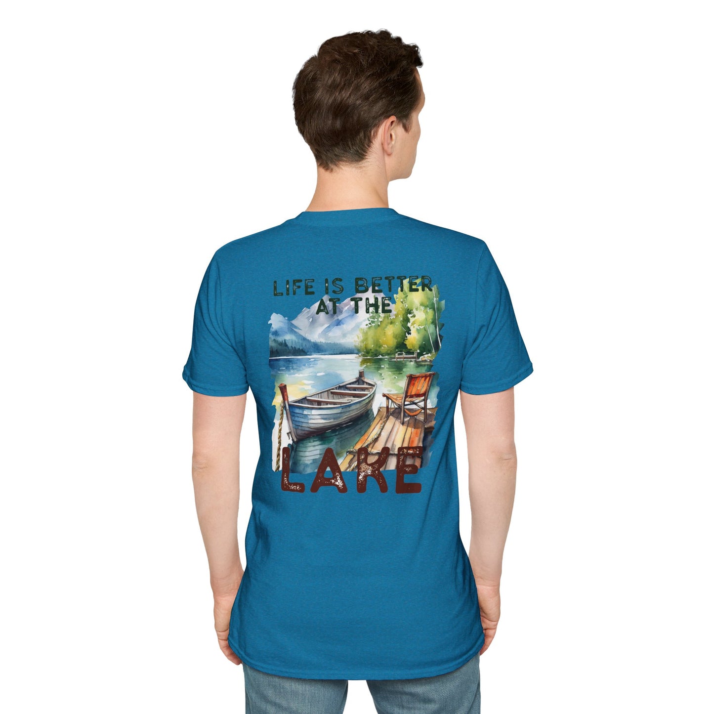 Lake Life T-Shirt — "Life Is Better at the Lake" Boat, Dock & Rocking Chair Design