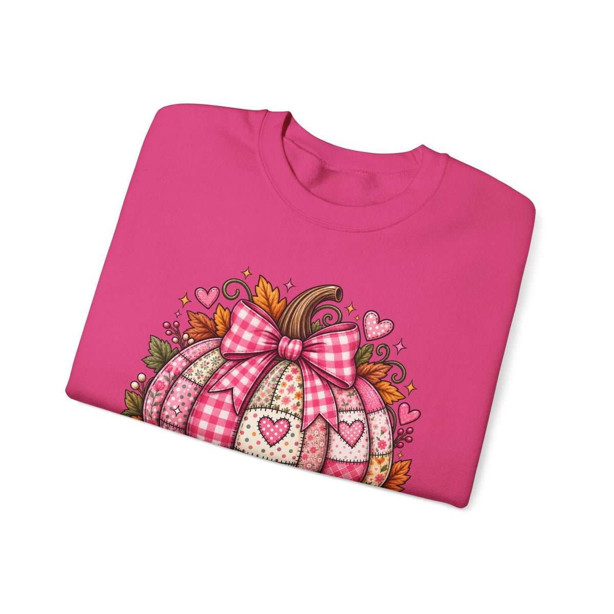 Hey Pumpkin Sweatshirt — Pink Plaid Pumpkin Crewneck for Fall & Valentine’s