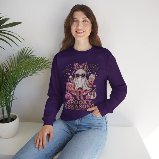 Spooky Season Ghost Crewneck Sweatshirt — Cute Pink Halloween Graphic