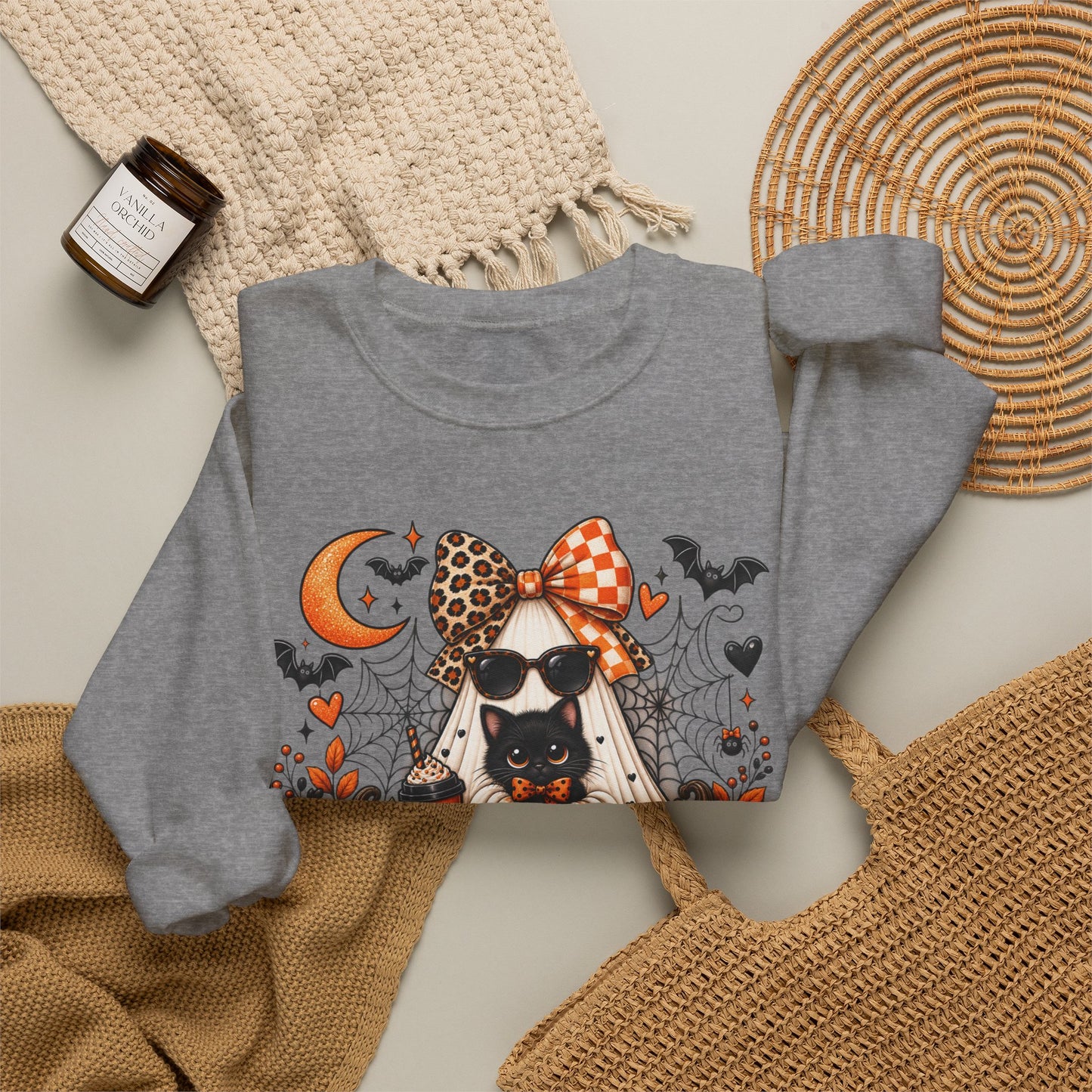 Halloween Black Cat Crewneck Sweatshirt — Cute Spooky Fall Sweater