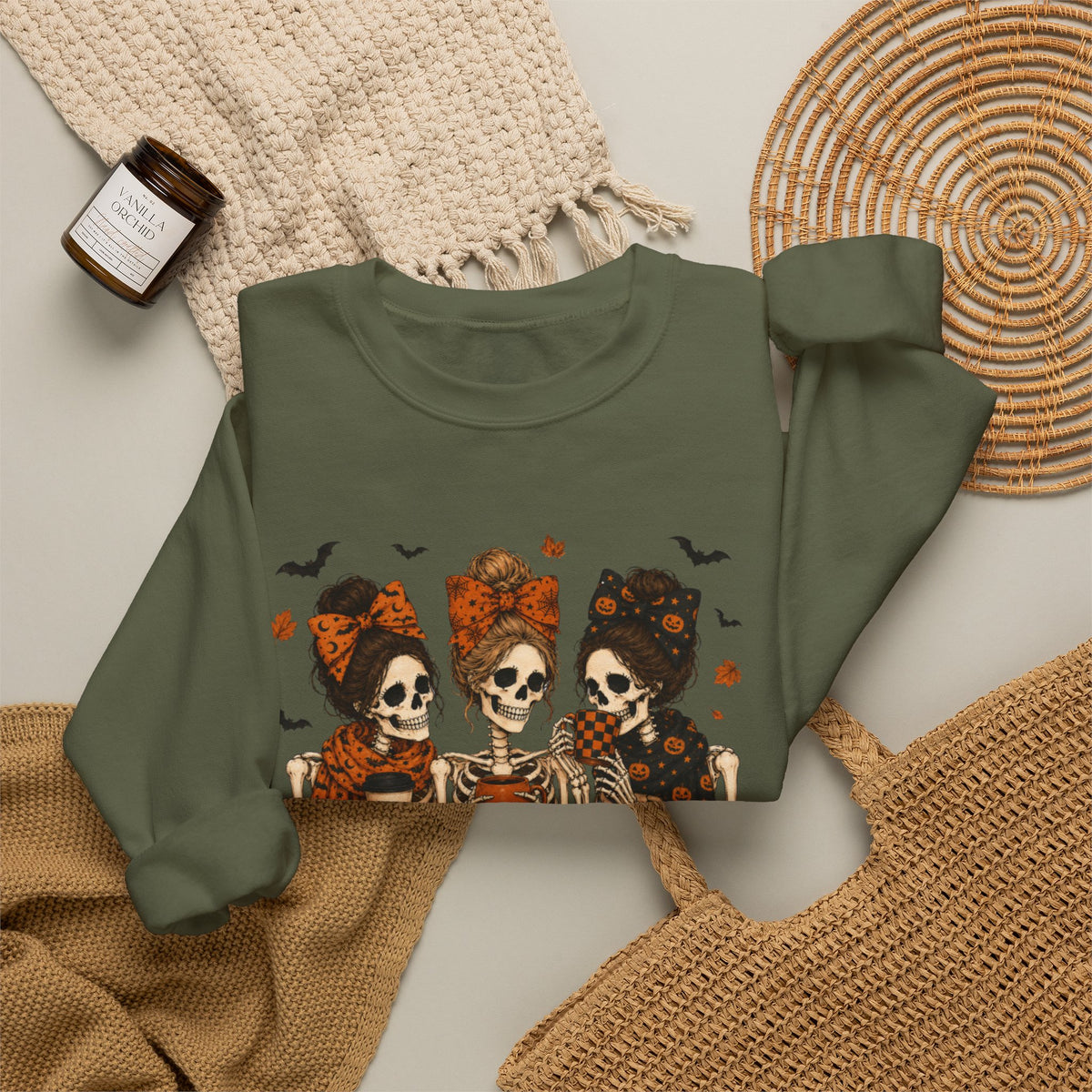 Skeleton Sisters Crewneck Sweatshirt — Halloween Day of the Dead Gothic Graphic