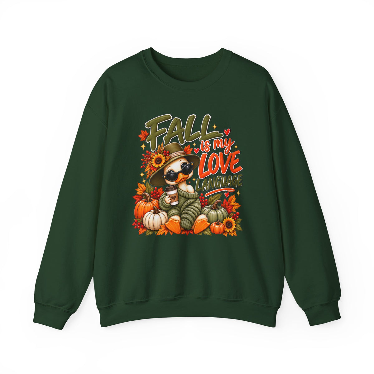 Fall Is My Love Language Sweatshirt — Cute Duck & Pumpkin Autumn Crewneck