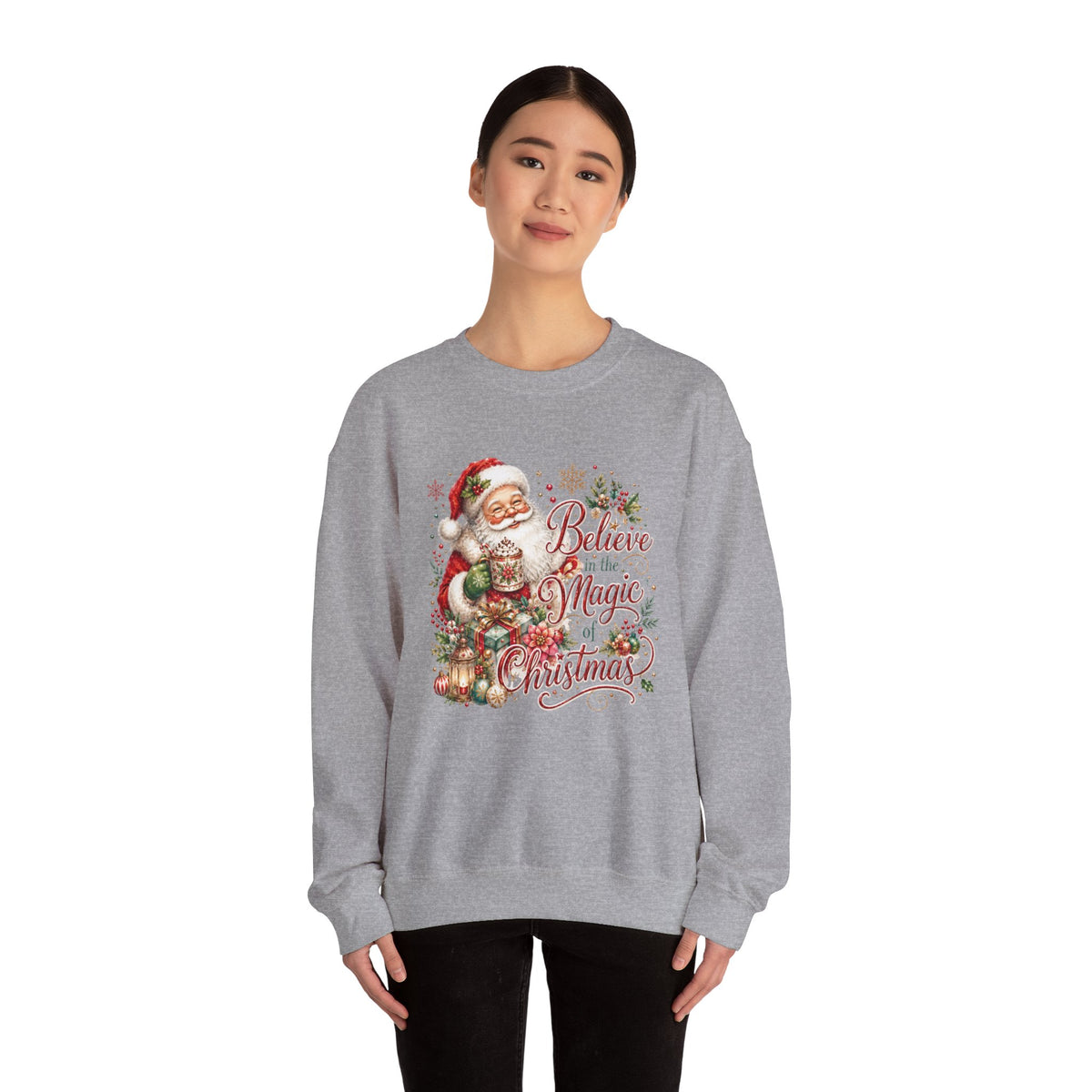Believe in the Magic of Christmas Sweatshirt | Vintage Santa Christmas Crewneck for Women