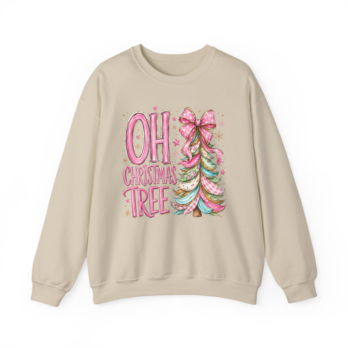 Oh Christmas Tree Sweatshirt | Pink Bow Christmas Crewneck for Women | Girly Holiday Graphic Sweatshirt