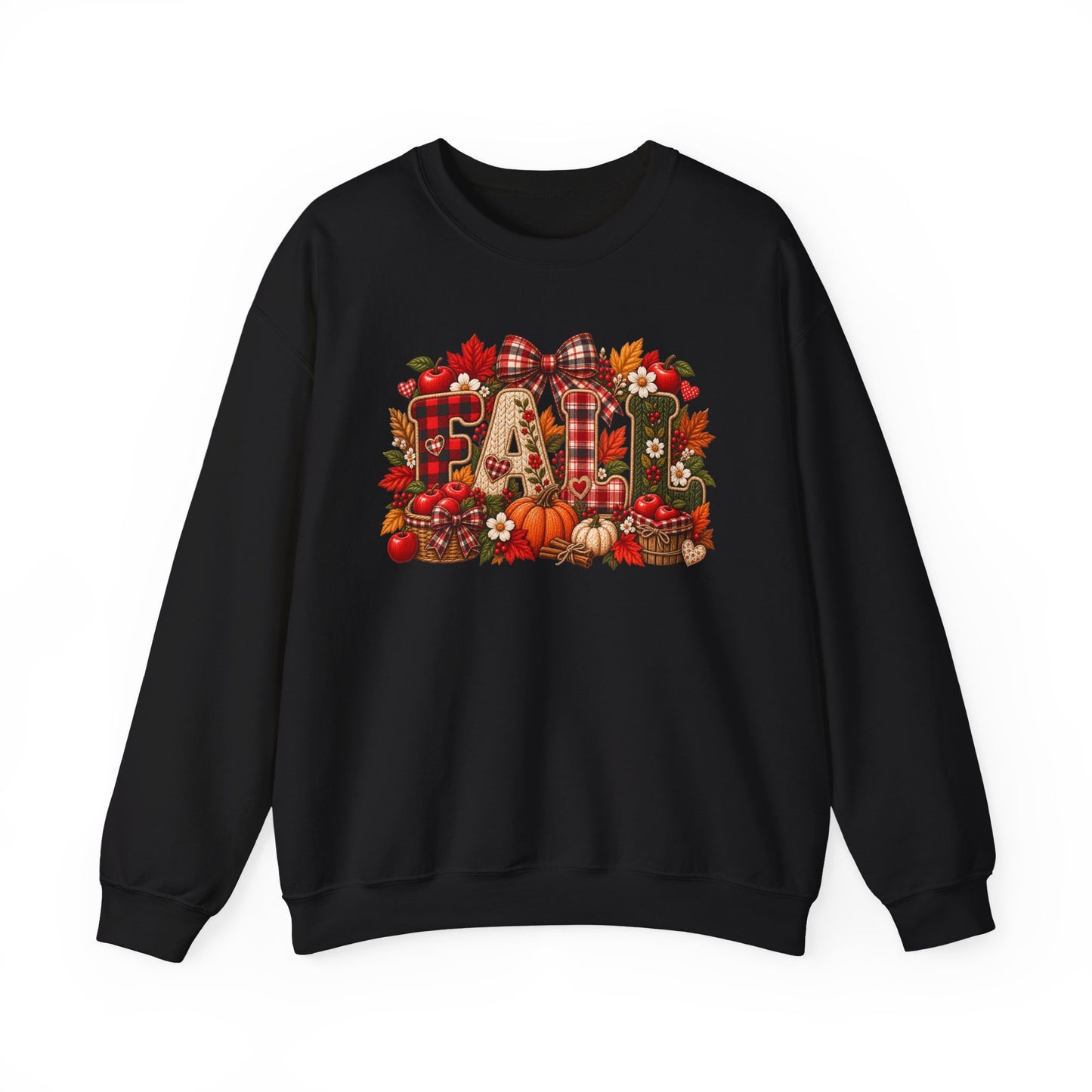 Fall Farmhouse Crewneck Sweatshirt — Pumpkin, Plaid & Autumn Decor Graphic