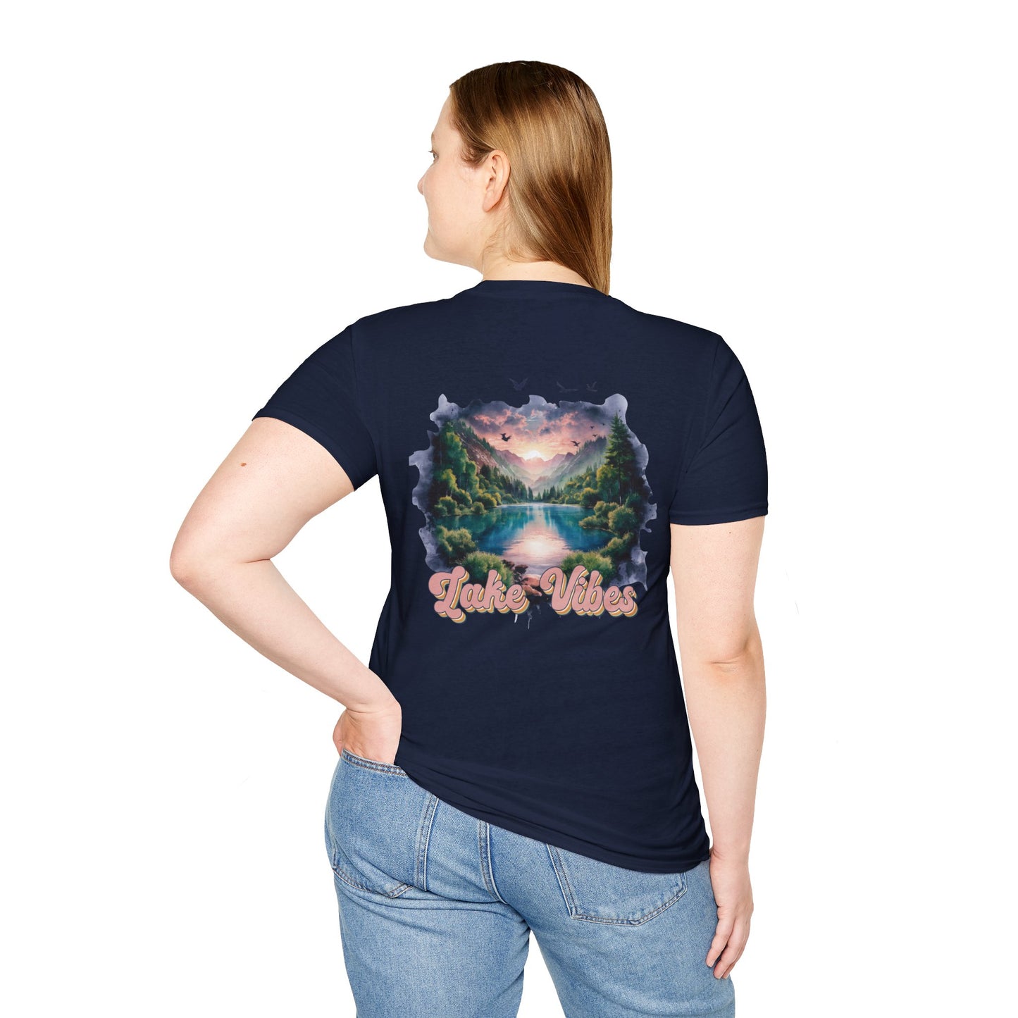 Lake Vibes T-Shirt — Pastel Scenic Watercolor Lake Tee