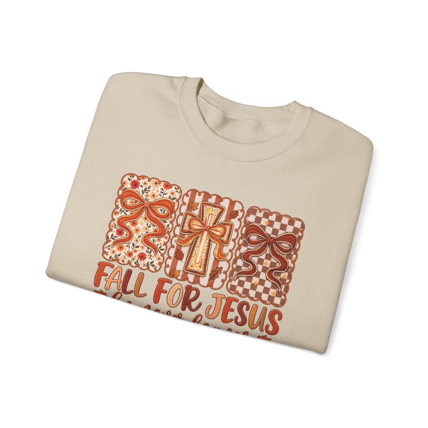 Crewneck Sweatshirt — Fall For Jesus Graphic, Autumn Leaves Faith Sweatshirt