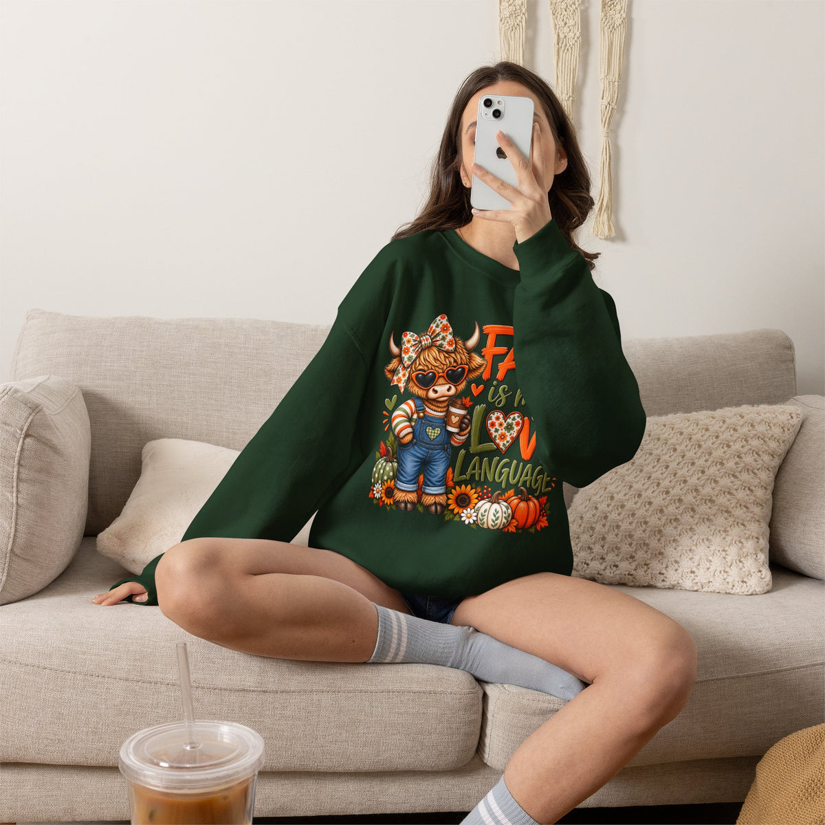Fall Is My Love Language Sweatshirt — Cute Autumn Cow Graphic Crewneck