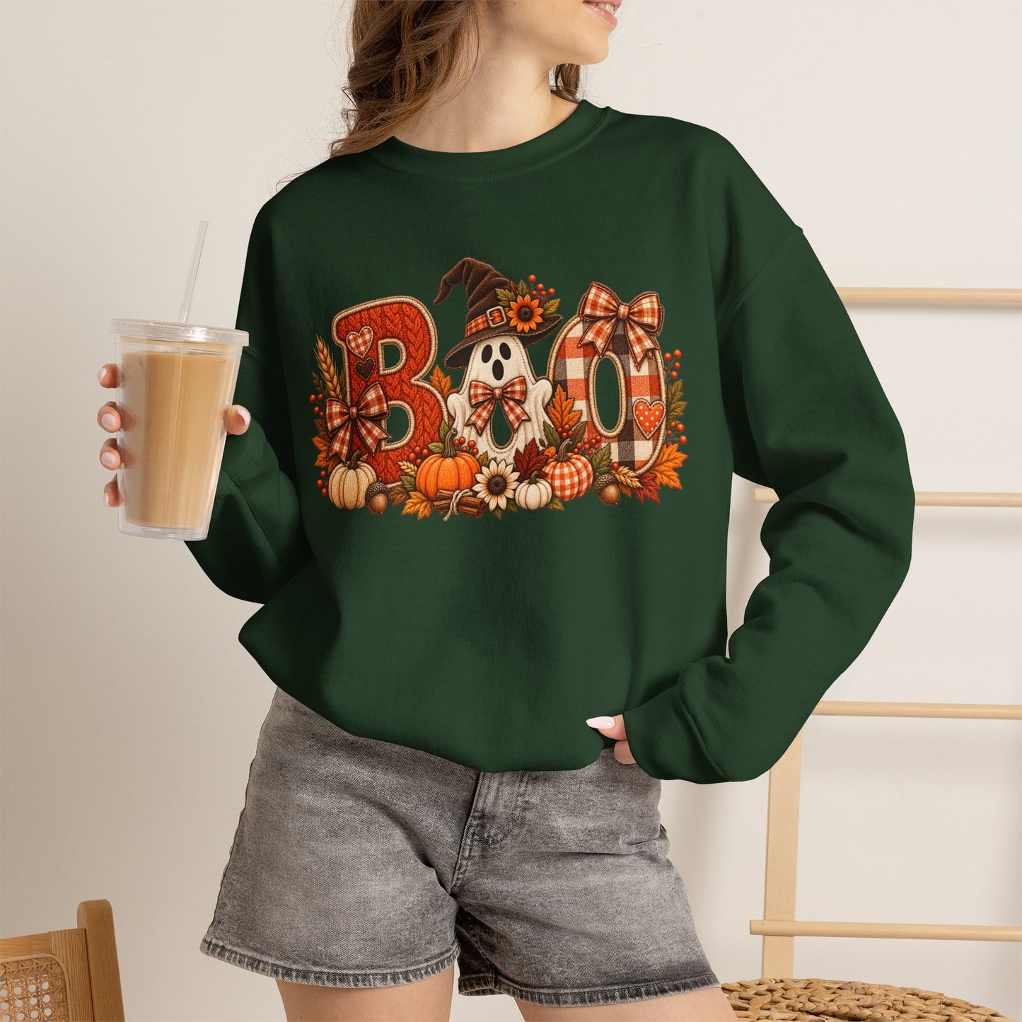 Halloween 'Boo' Crewneck Sweatshirt — Cute Autumn Ghost Pumpkin Design