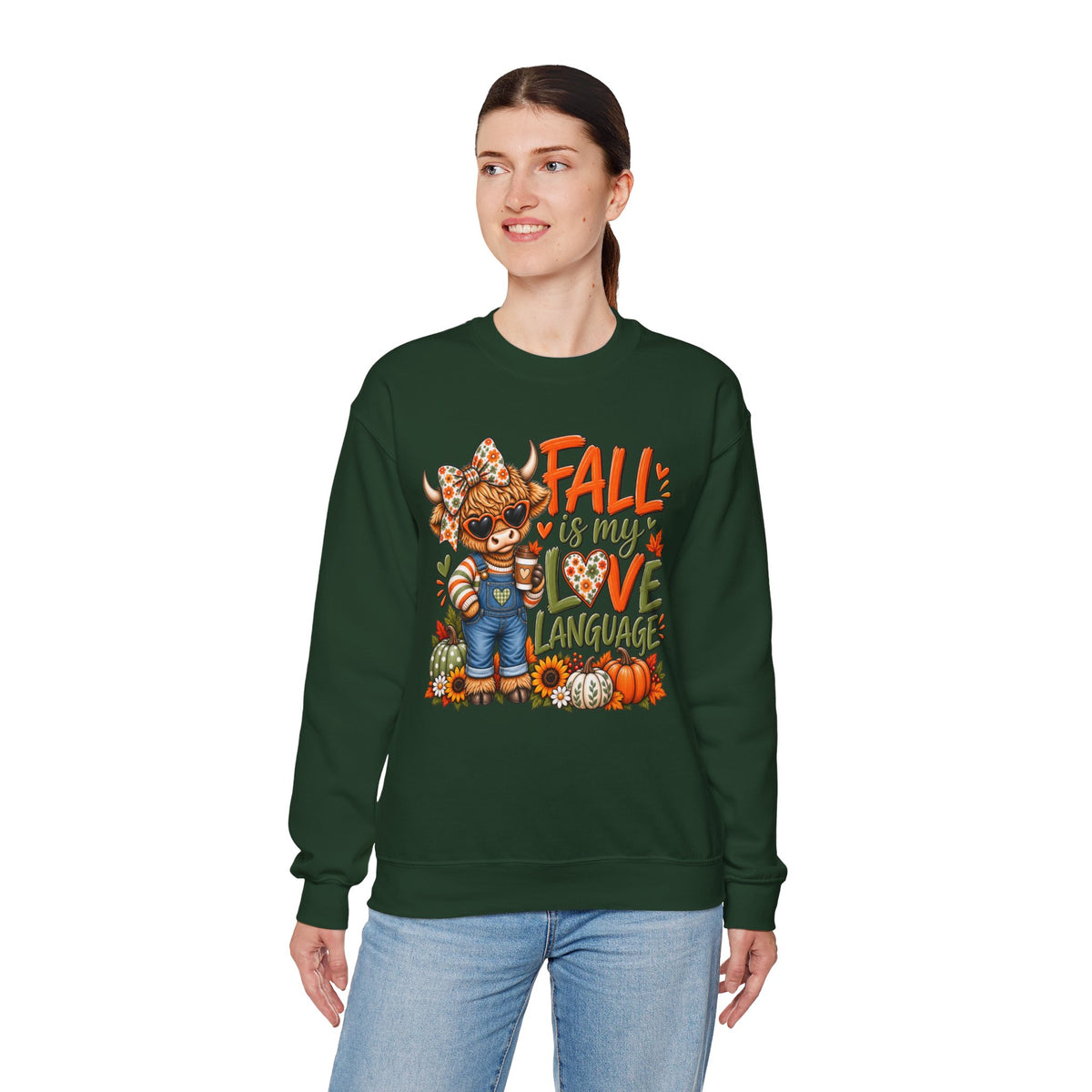 Fall Is My Love Language Sweatshirt — Cute Autumn Cow Graphic Crewneck