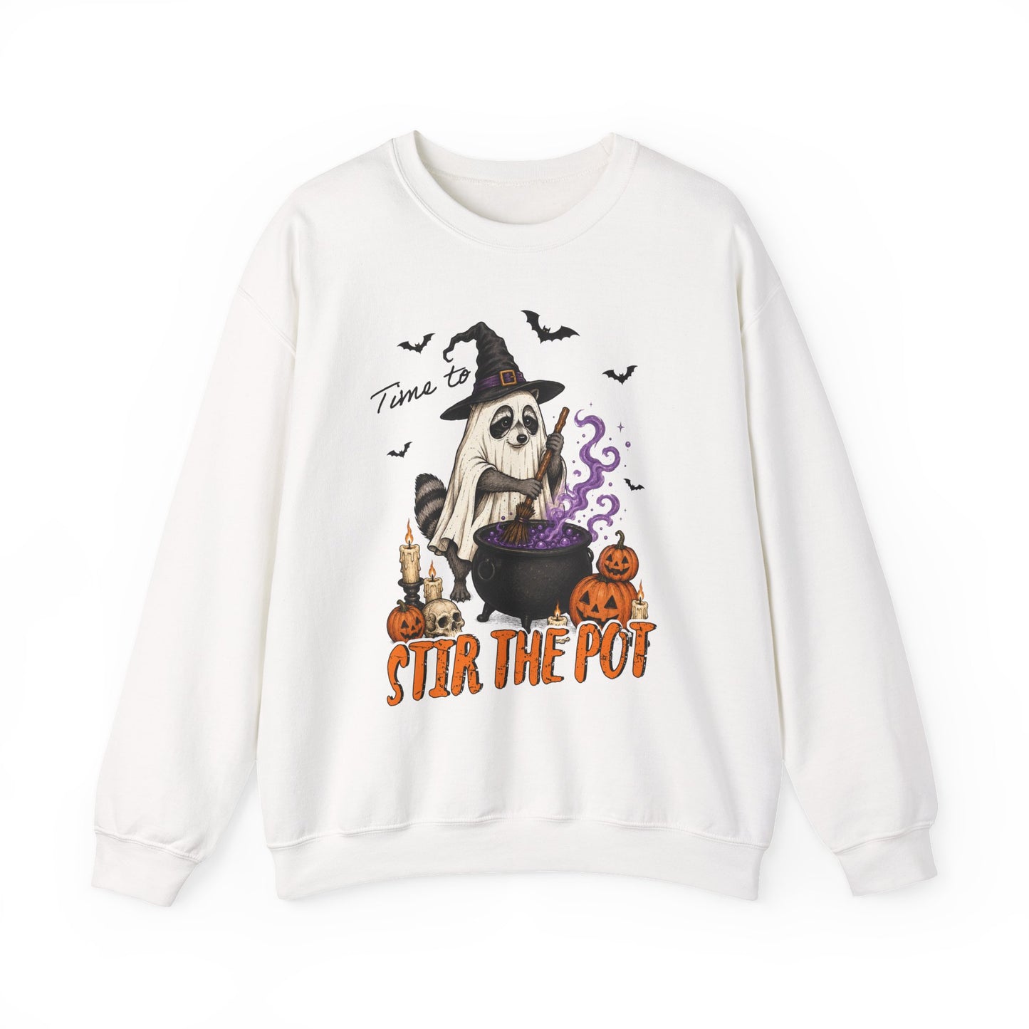Sweatshirt — "Stir the Pot" Witch Raccoon Halloween Crewneck