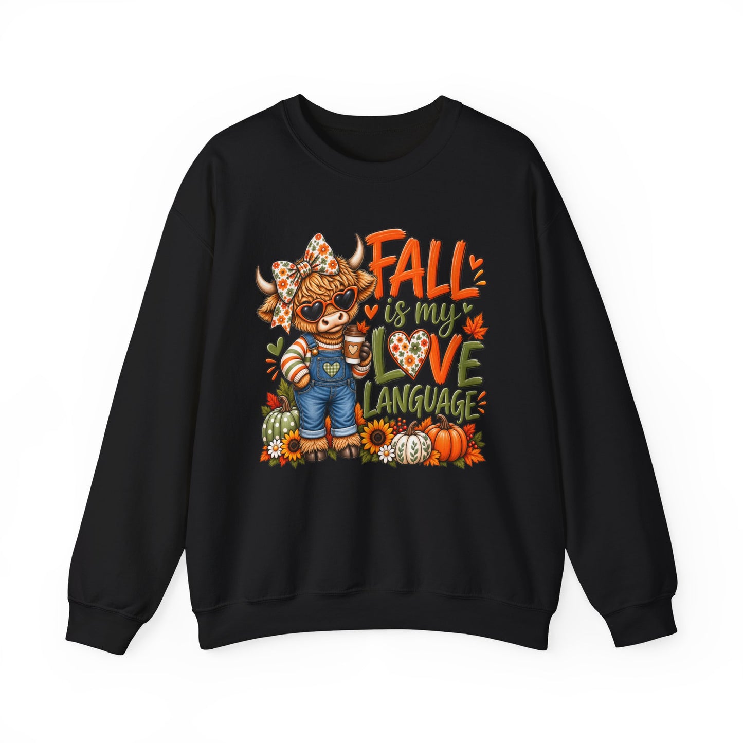 Fall Is My Love Language Sweatshirt — Cute Autumn Cow Graphic Crewneck