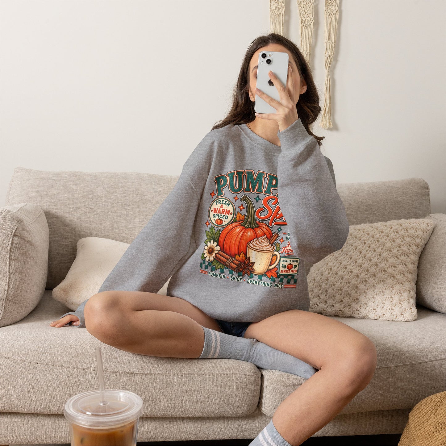 Pumpkin Spice Fall Sweatshirt — Cozy Pumpkin Latte Autumn Graphic