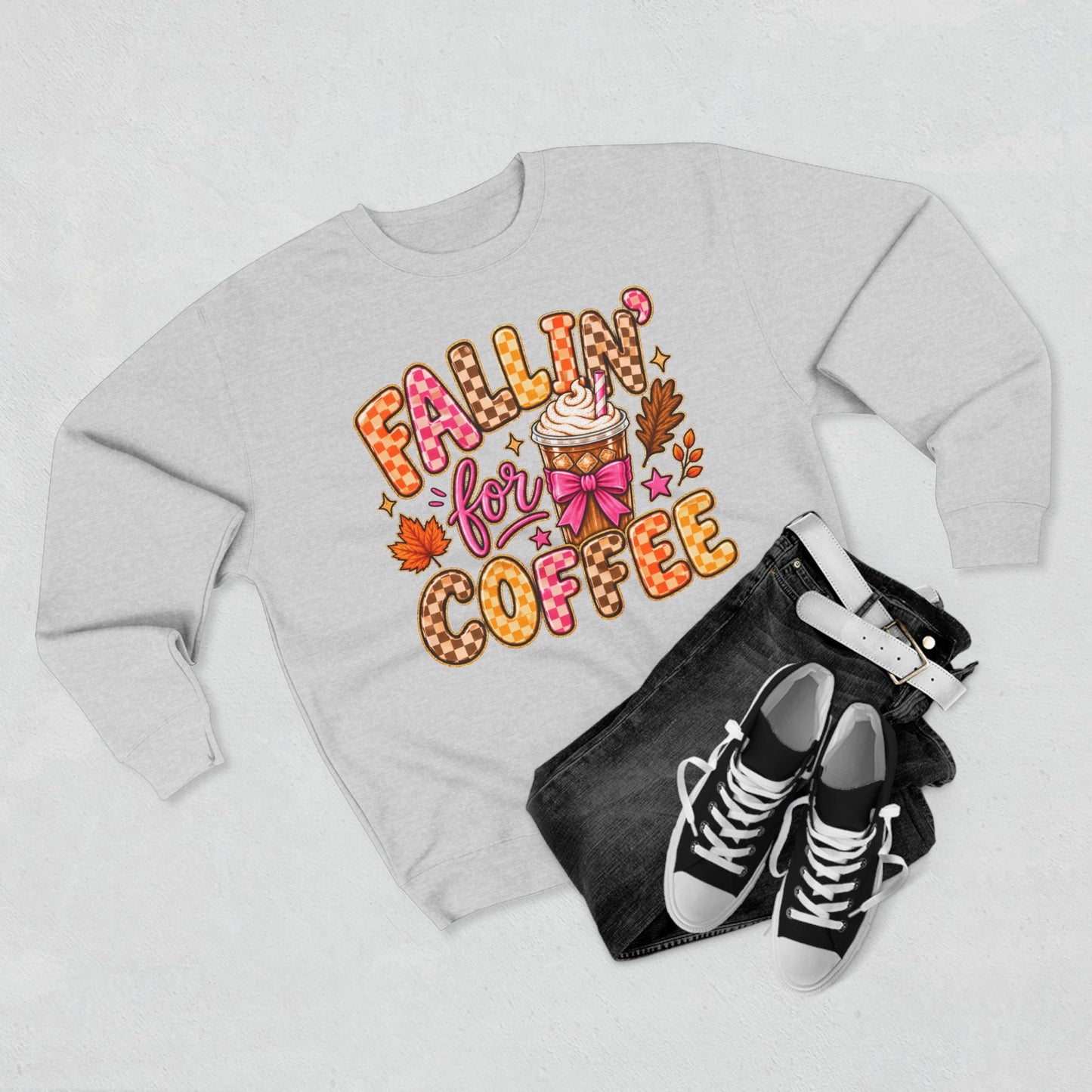 Falling for Coffee Sweatshirt | Fall Coffee Illustration, Leaves, Whipped Cream