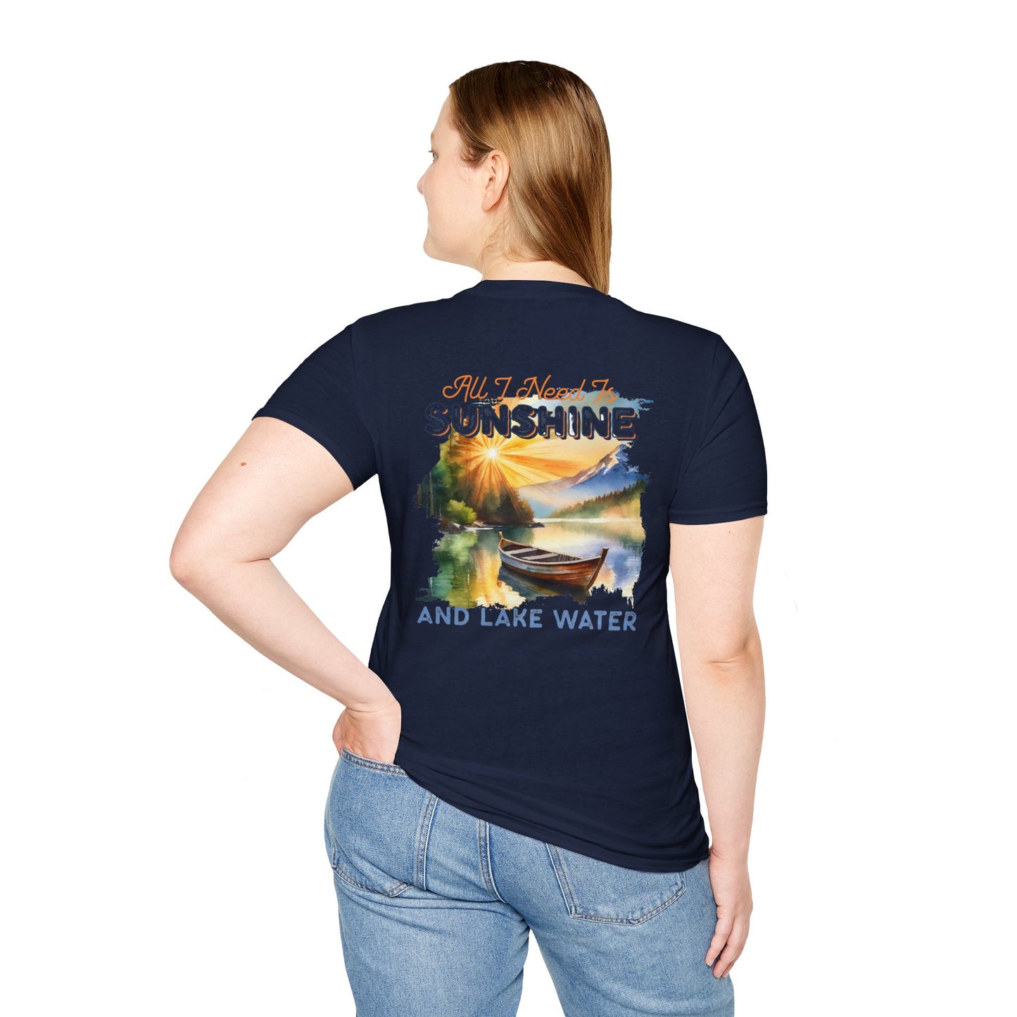 Sunshine & Lake Water Sunset T-Shirt — Boat on Lake View