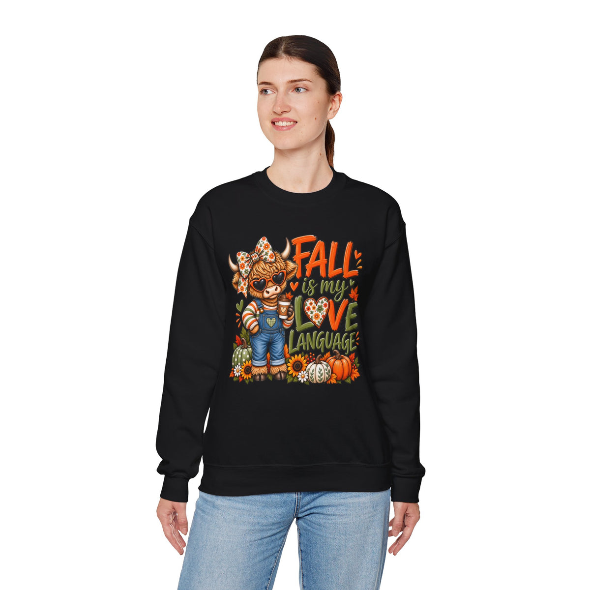 Fall Is My Love Language Sweatshirt — Cute Autumn Cow Graphic Crewneck