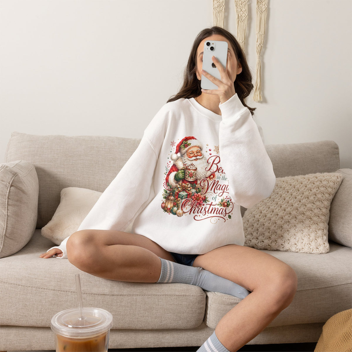 Believe in the Magic of Christmas Sweatshirt | Vintage Santa Christmas Crewneck for Women