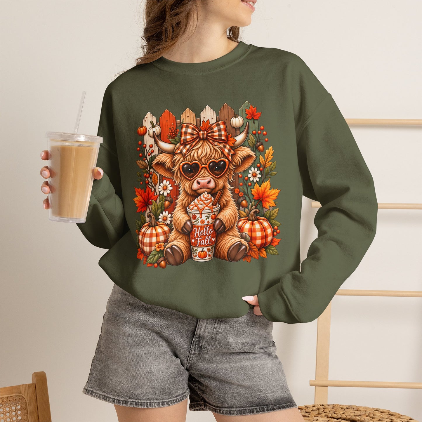 Cute Fall Cow Pumpkin Patch Sweatshirt — Cozy Autumn Crewneck