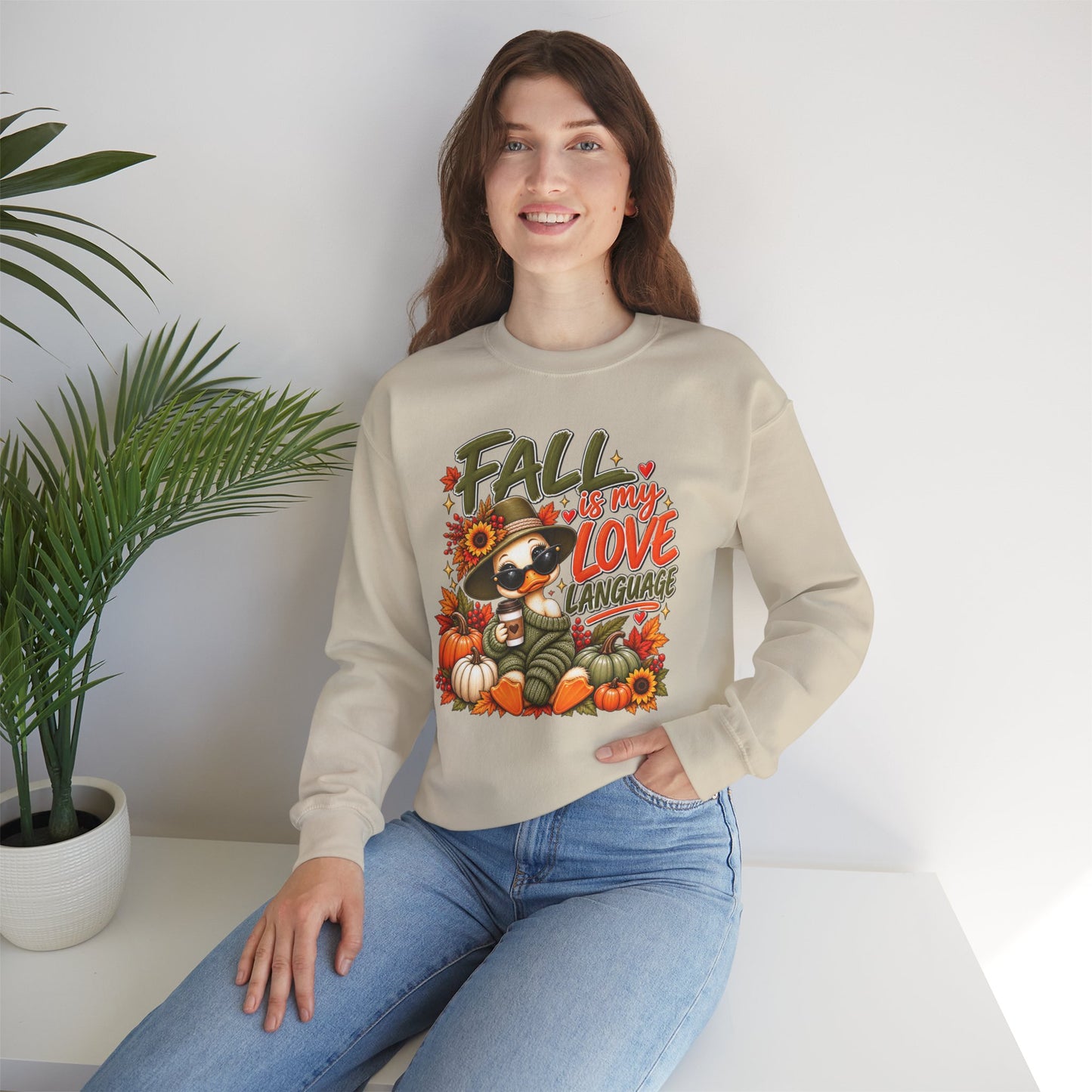 Fall Is My Love Language Sweatshirt — Cute Duck & Pumpkin Autumn Crewneck